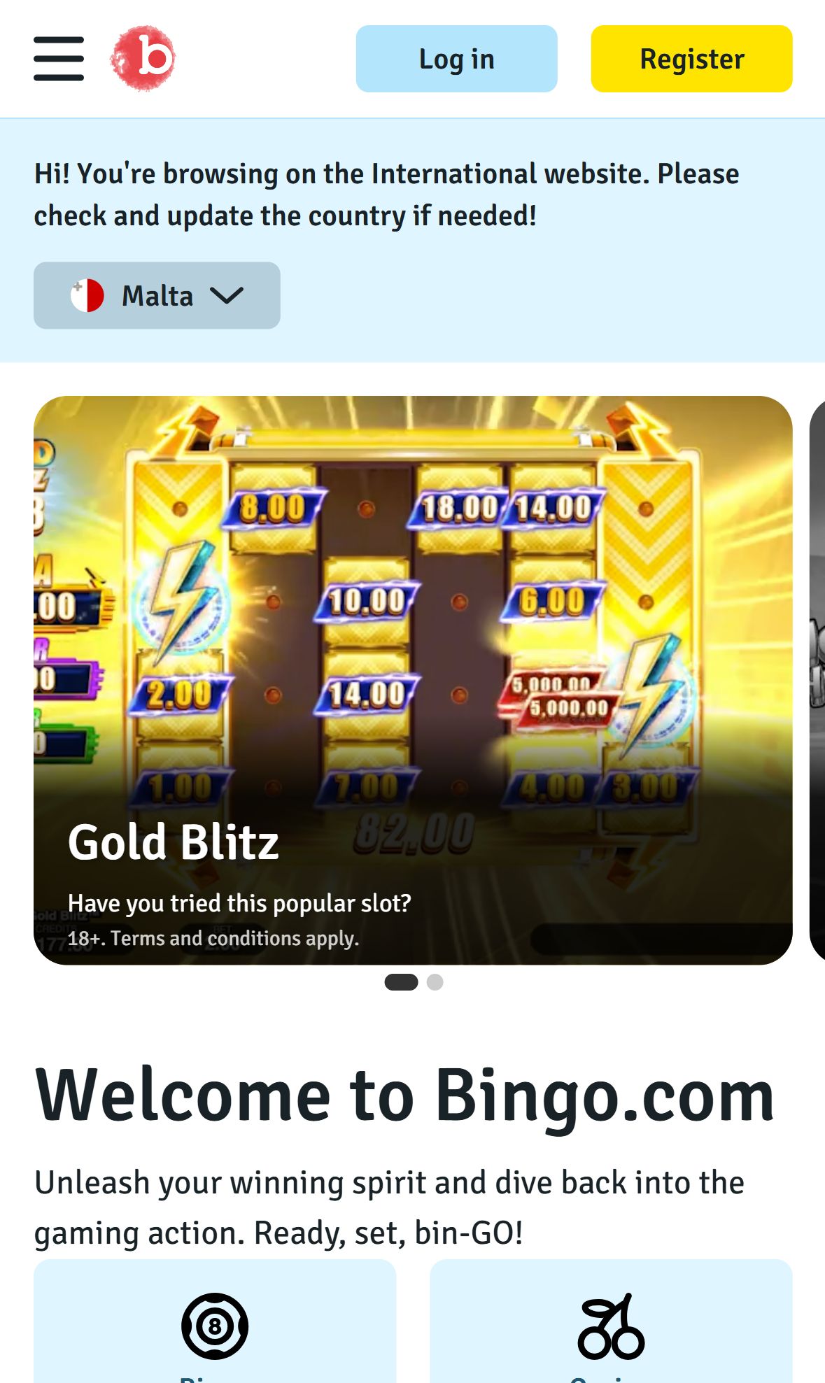 Bingo.com — Homepage (Mobile)