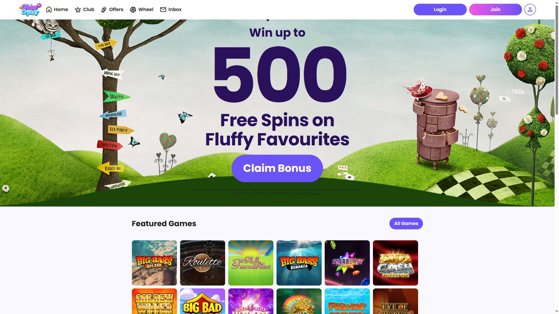 Bingo Crazy — Homepage (Desktop)