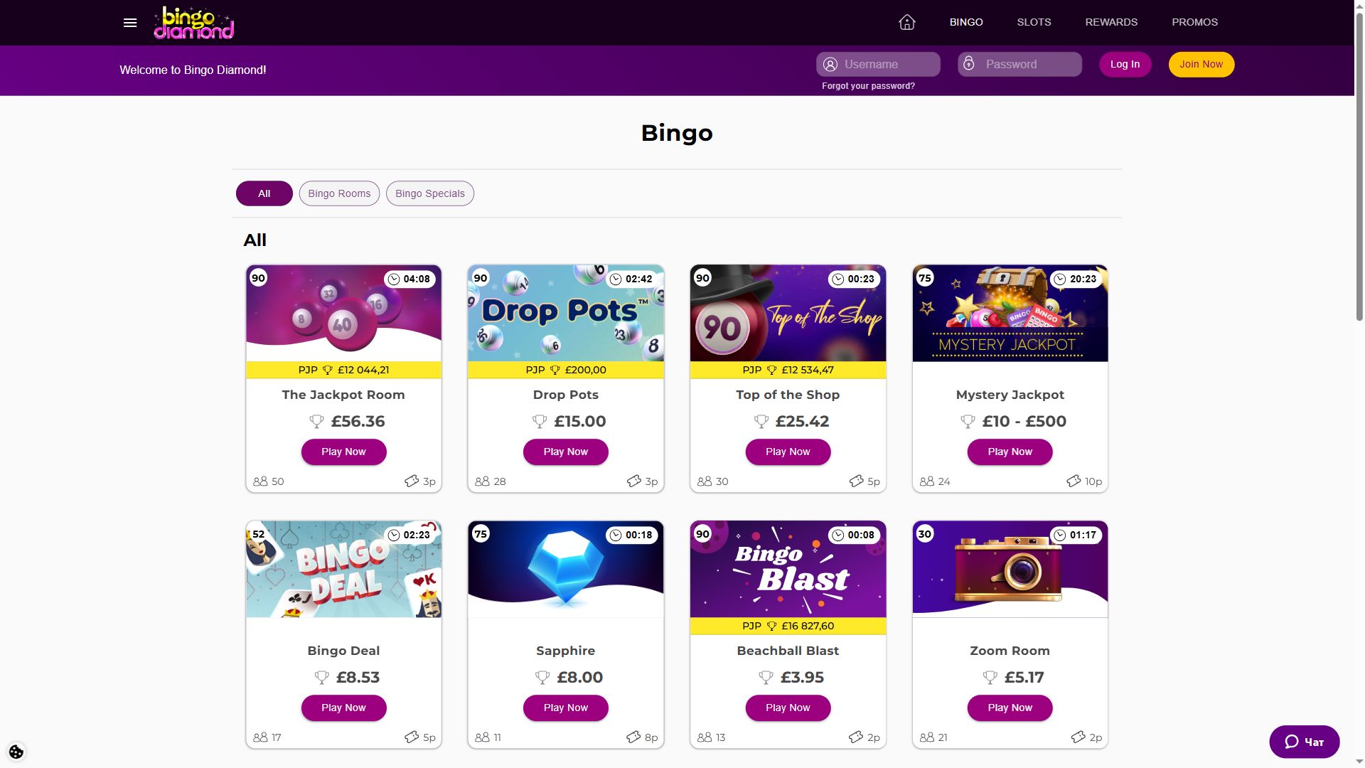 Bingodiamond — Lobby (Desktop)