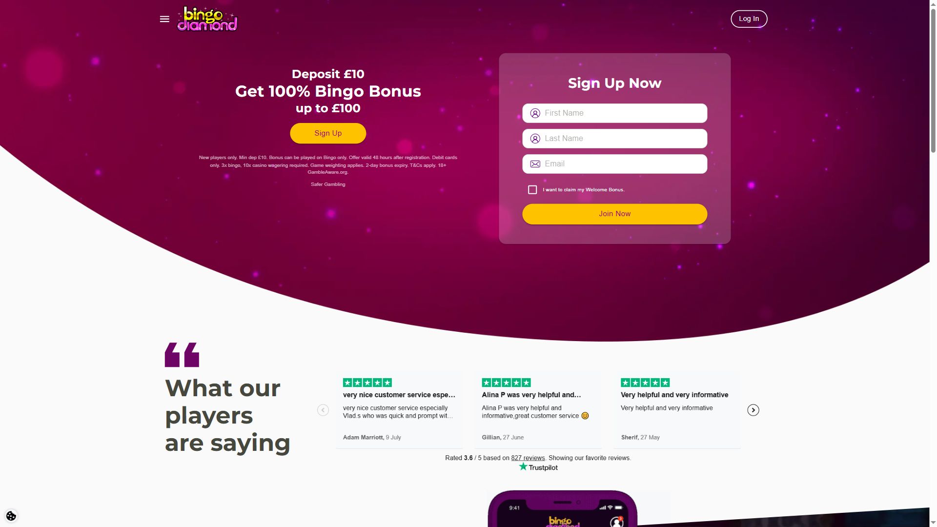Bingodiamond — Homepage (Desktop)