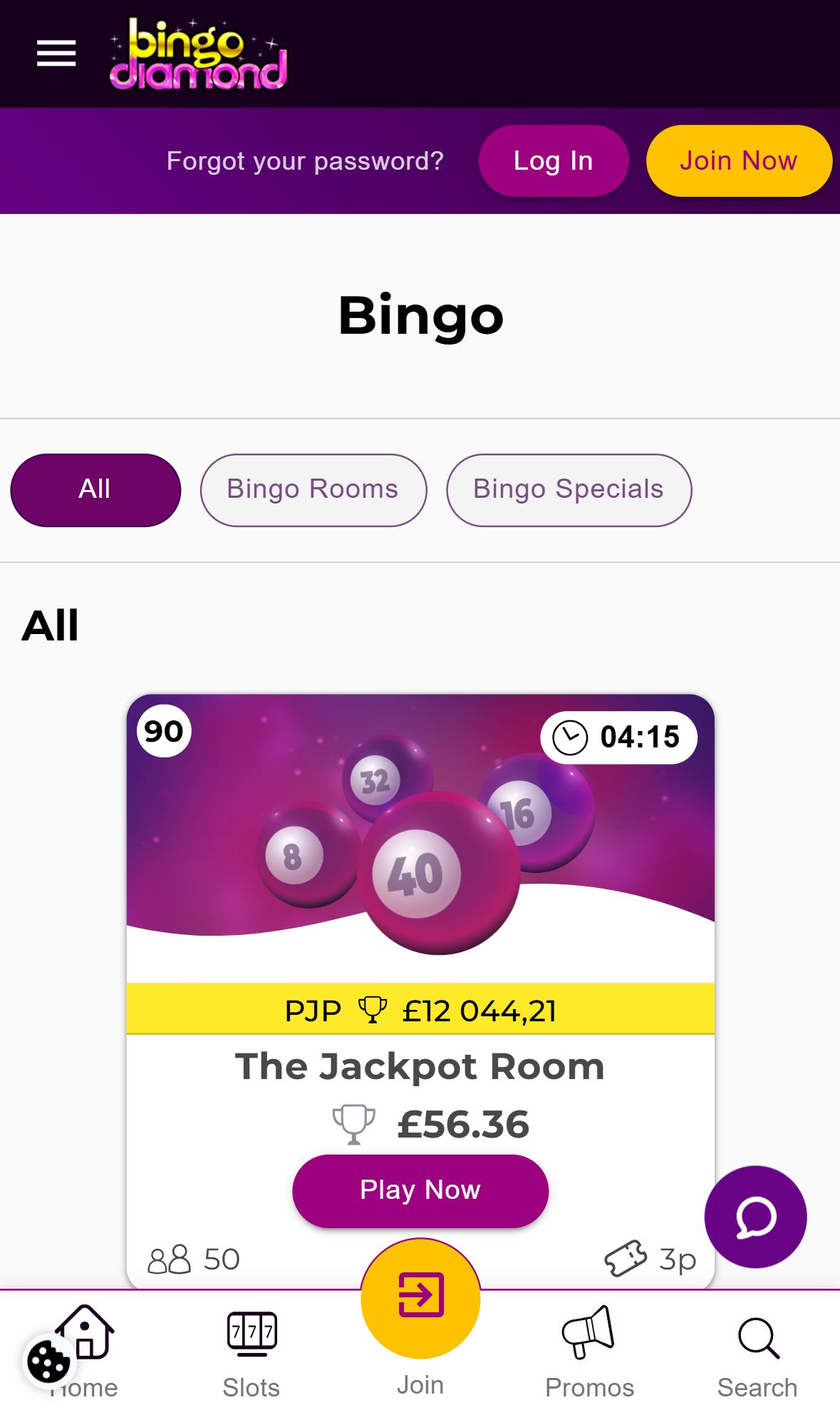 Bingodiamond — Lobby (Mobile)
