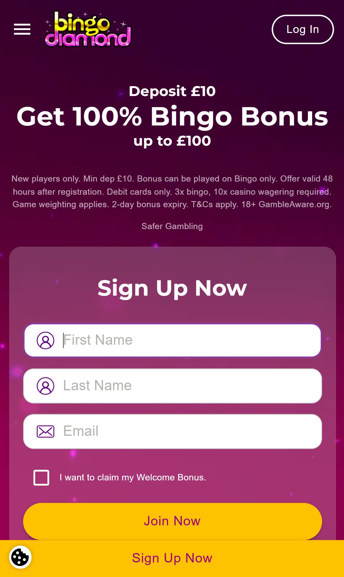 Bingodiamond — Homepage (Mobile)