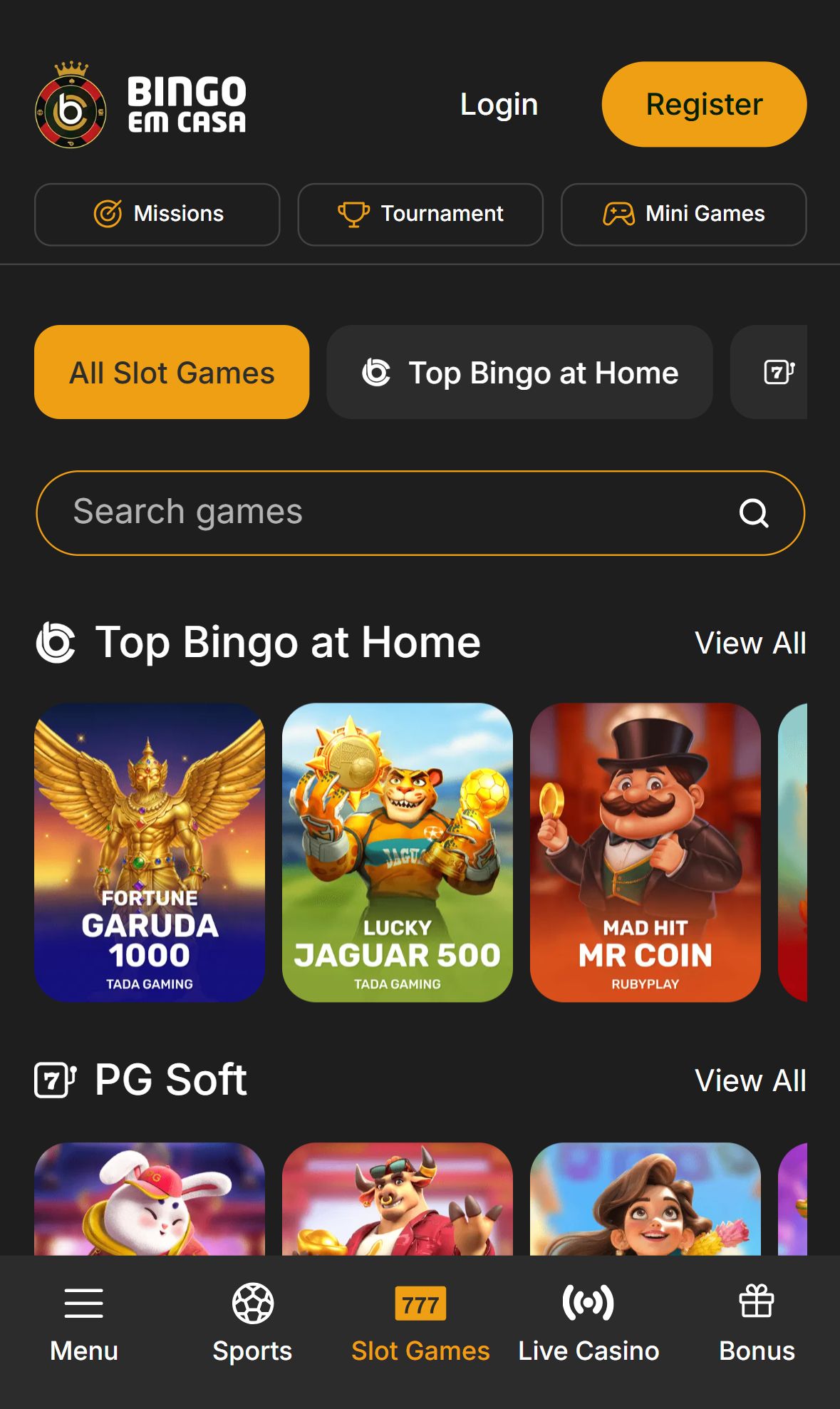 Bingoemcasa — Lobby (Mobile)