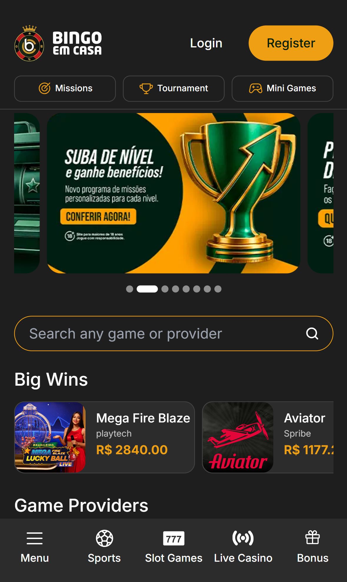 Bingoemcasa — Homepage (Mobile)