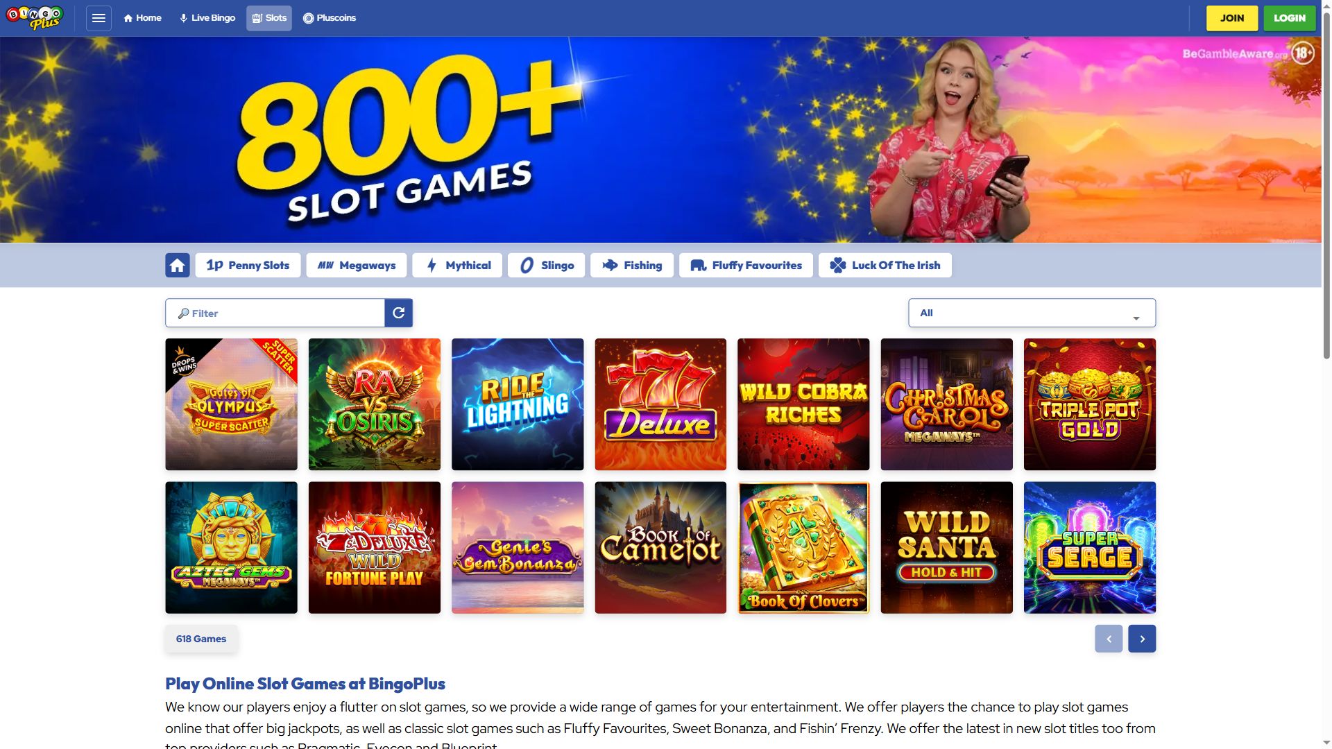BingoPlus — Lobby (Desktop)