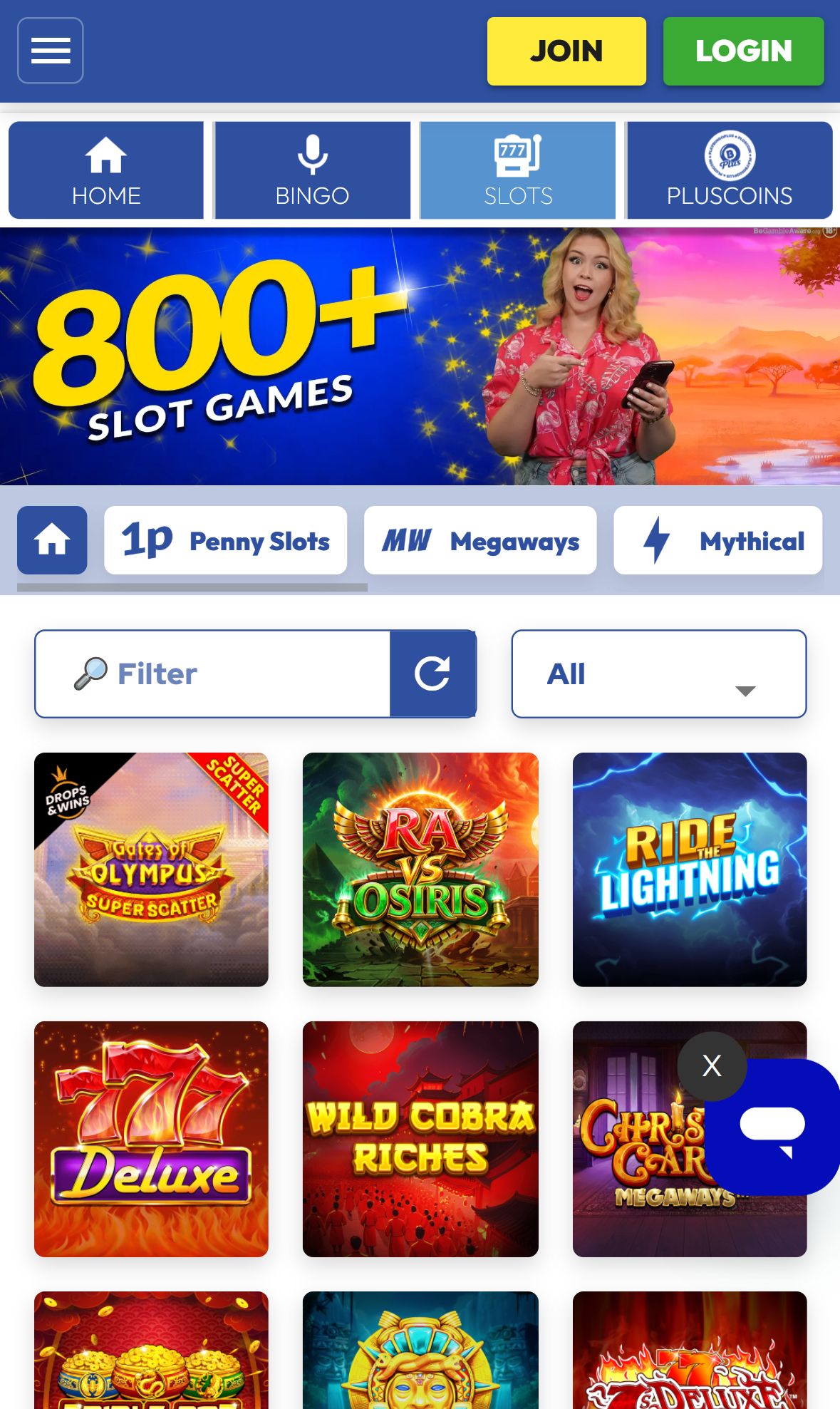 BingoPlus — Lobby (Mobile)