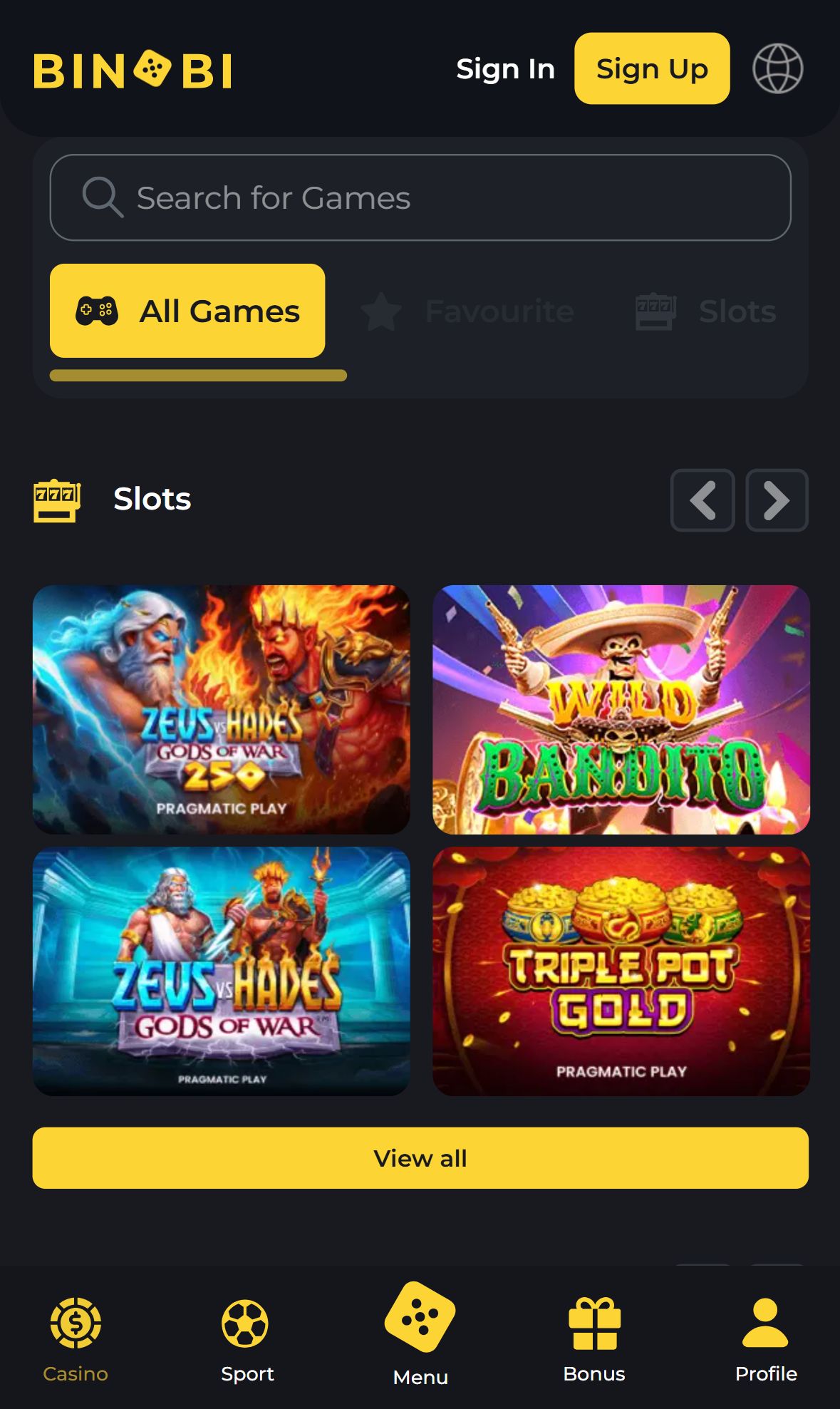 Binobi — Lobby (Mobile)