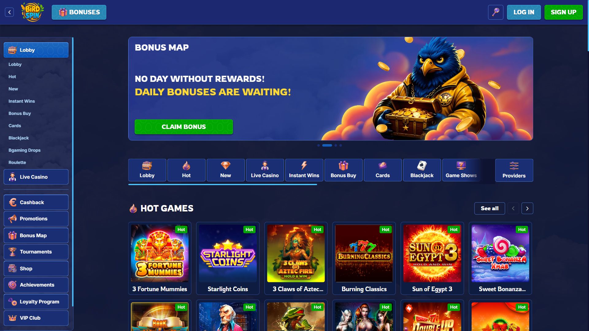 BirdSpin — Homepage (Desktop)