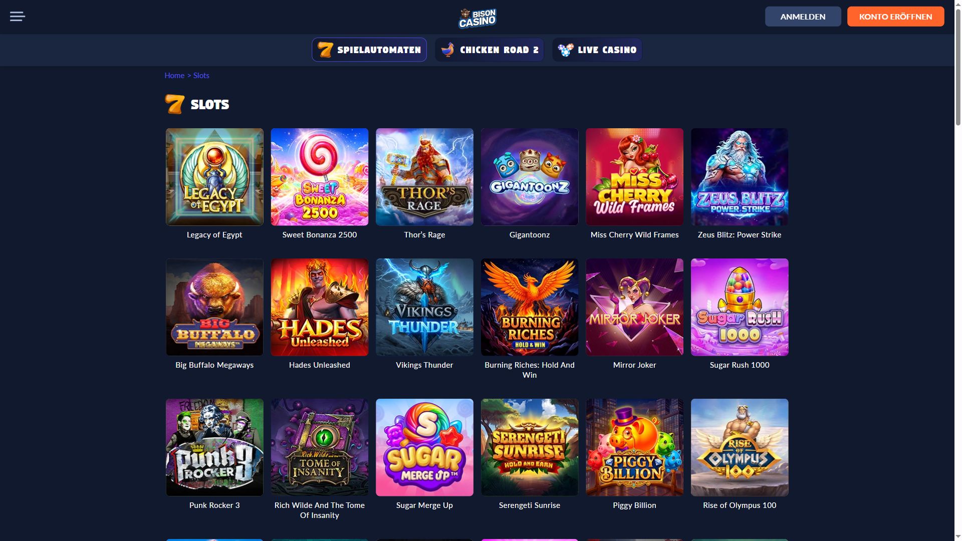 Bison Casino — Lobby (Desktop)