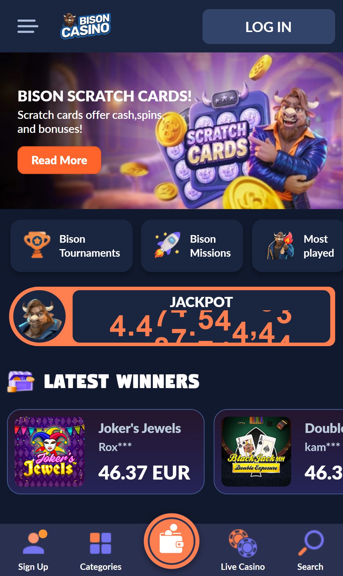 Bison Casino — Homepage (Mobile)