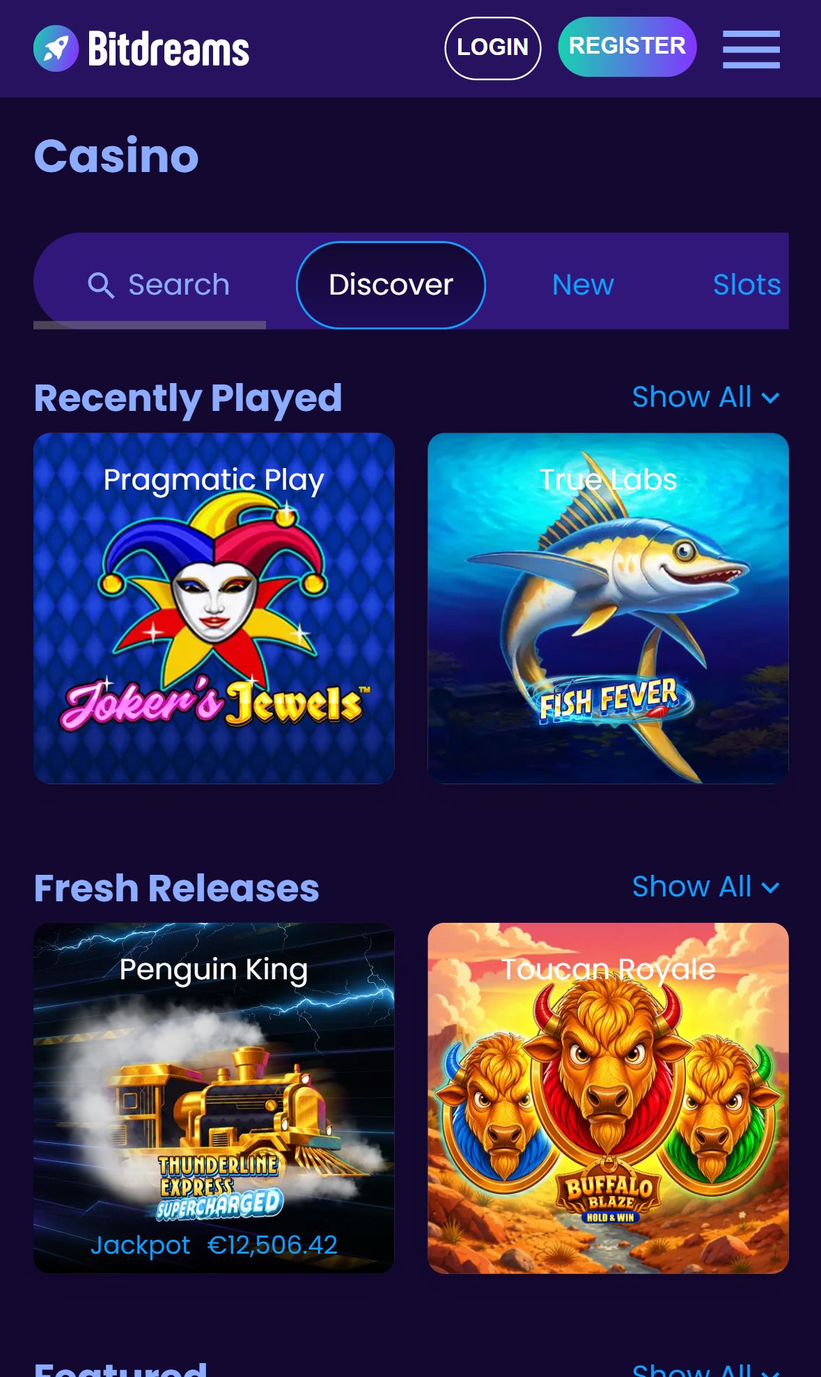 Bitdreams — Lobby (Mobile)