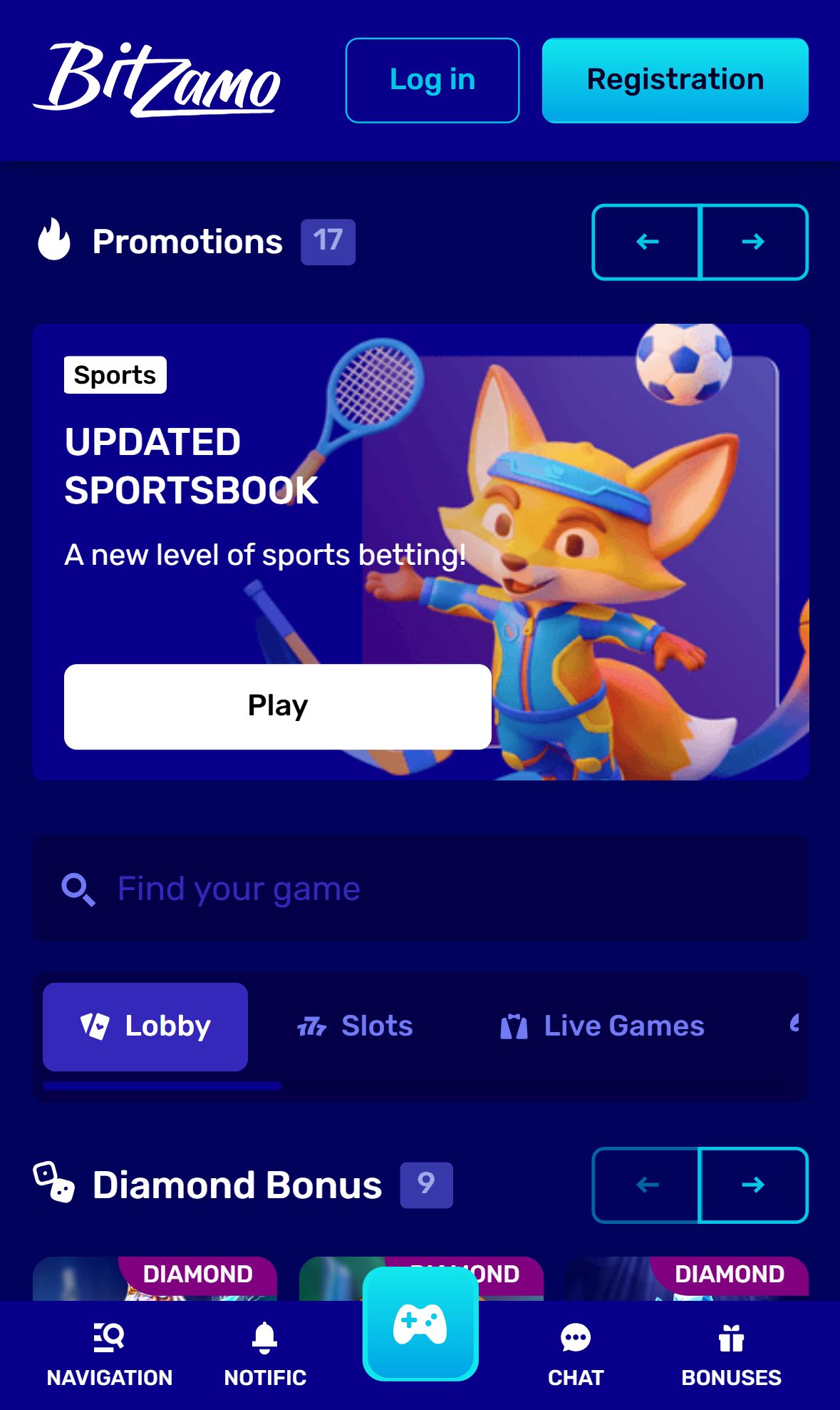 Bitzamo — Lobby (Mobile)