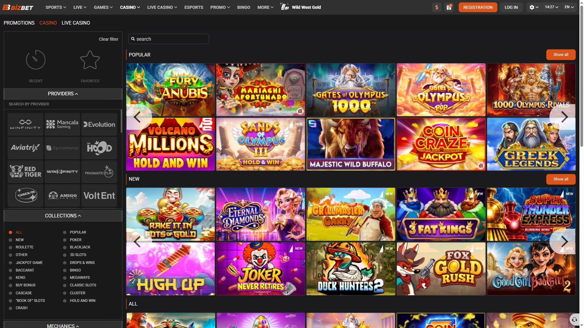 Bizbet Biz — Lobby (Desktop)
