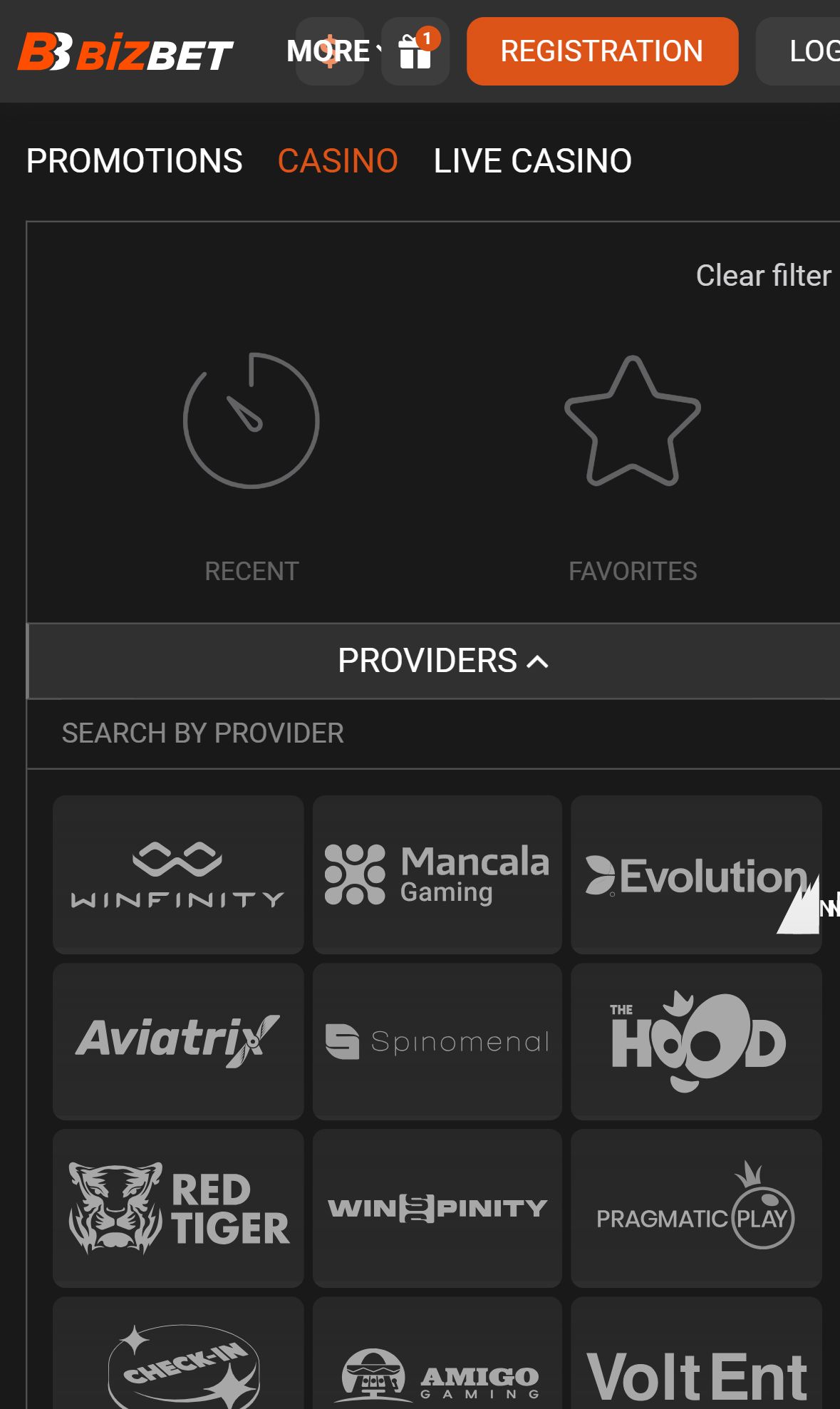 Bizbet Biz — Lobby (Mobile)
