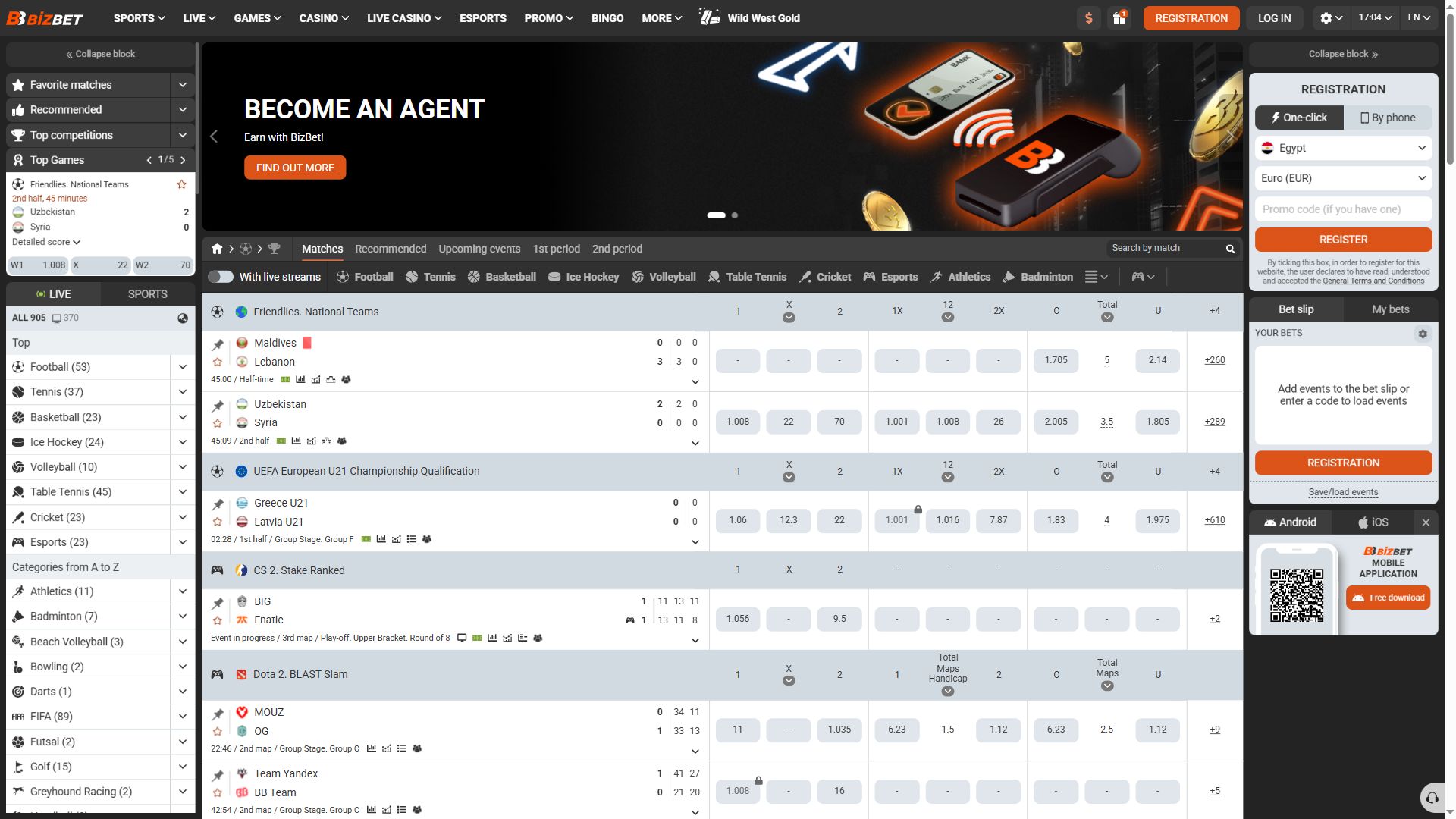 Bizbet — Homepage (Desktop)