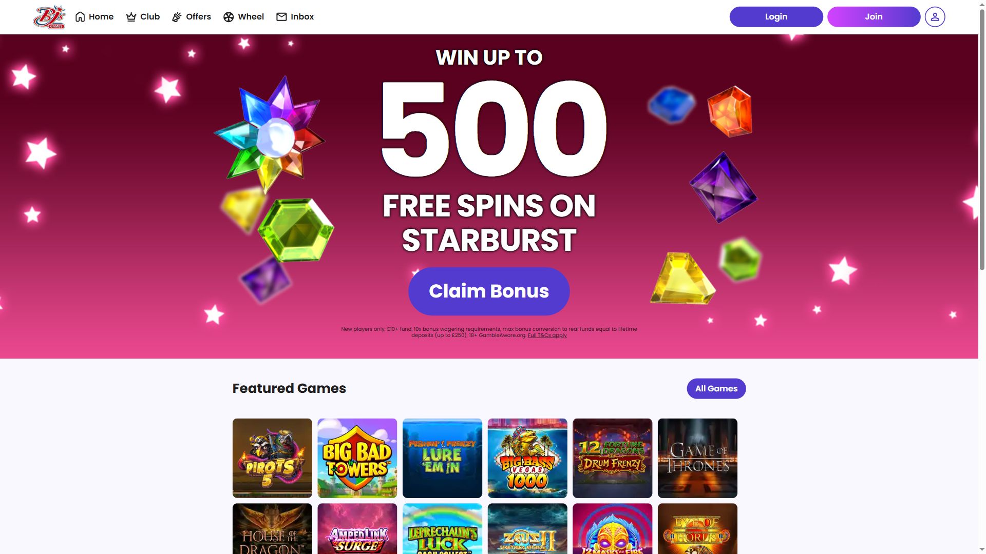 Bjs Games — Homepage (Desktop)