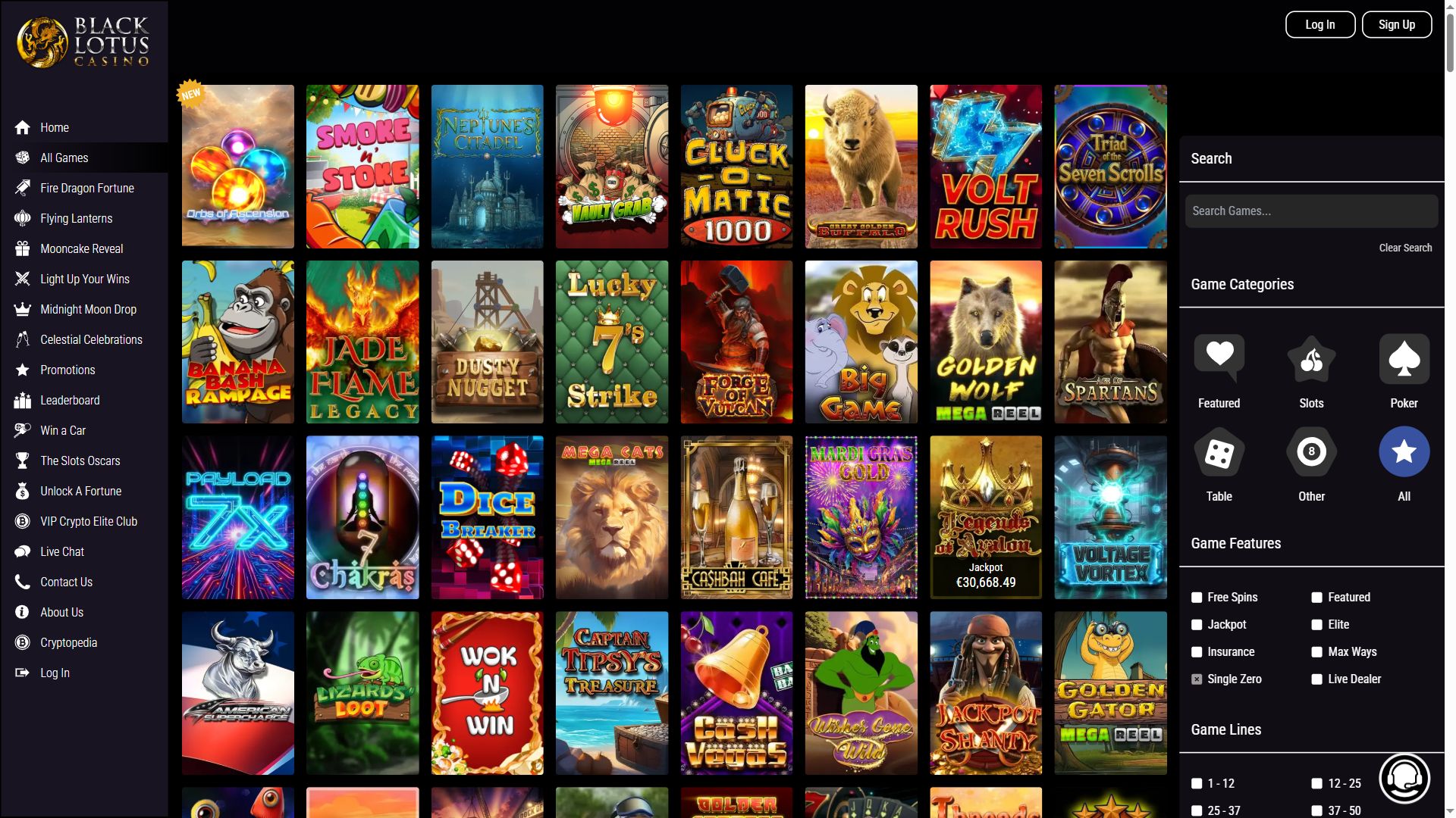 Black Lotus Casino — Lobby (Desktop)