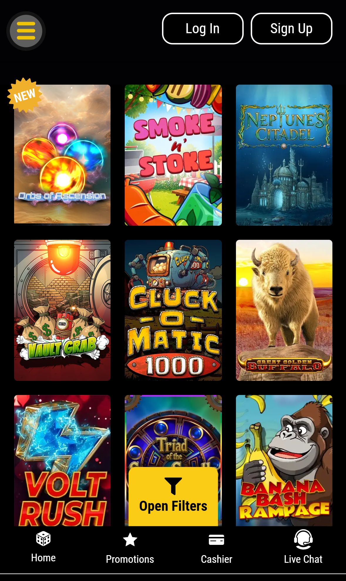 Black Lotus Casino — Lobby (Mobile)
