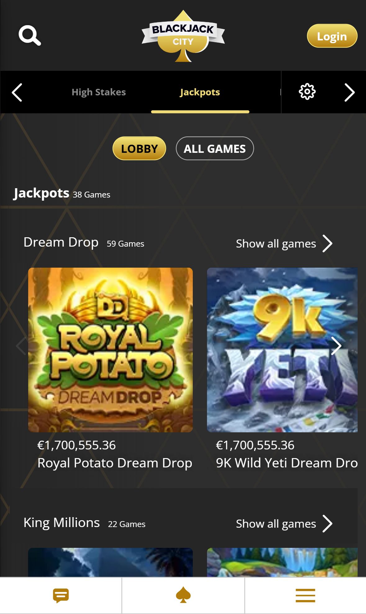 Blackjackcity — Lobby (Mobile)