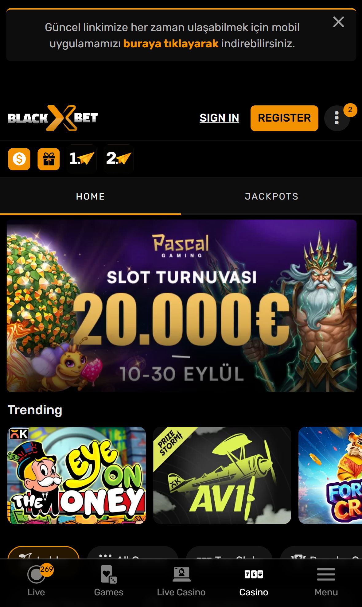 Blackxbet — Lobby (Mobile)