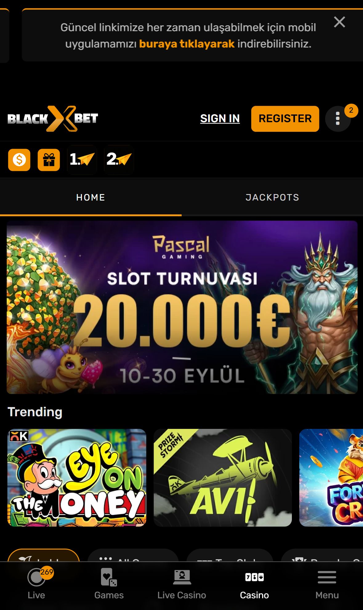 Blackxbet — Homepage (Mobile)