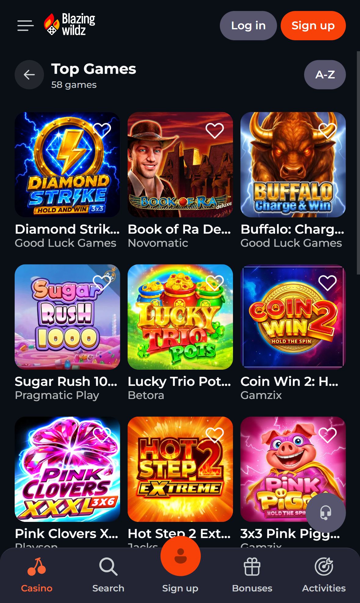 Blazingwildz — Lobby (Mobile)
