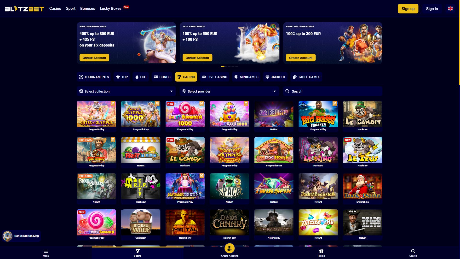 Blitz Bet — Lobby (Desktop)