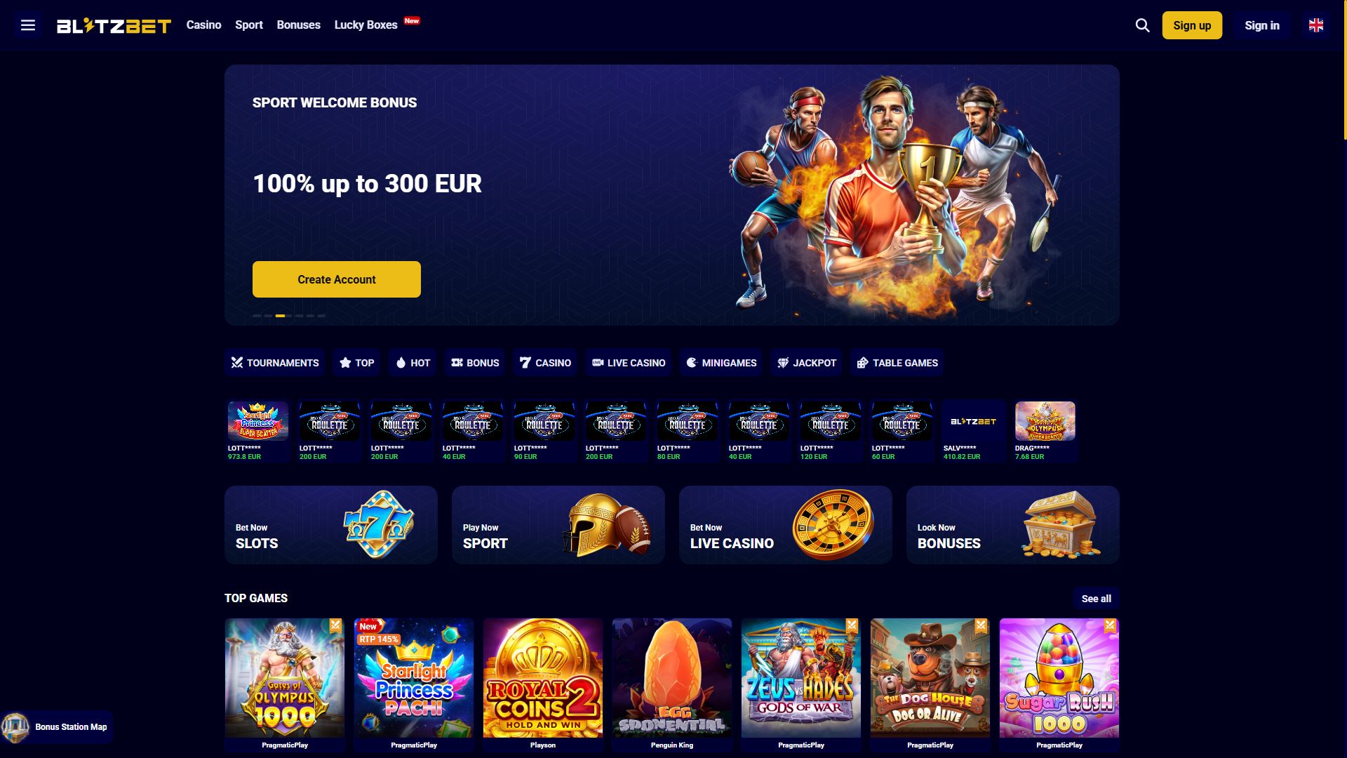 Blitz Bet — Homepage (Desktop)