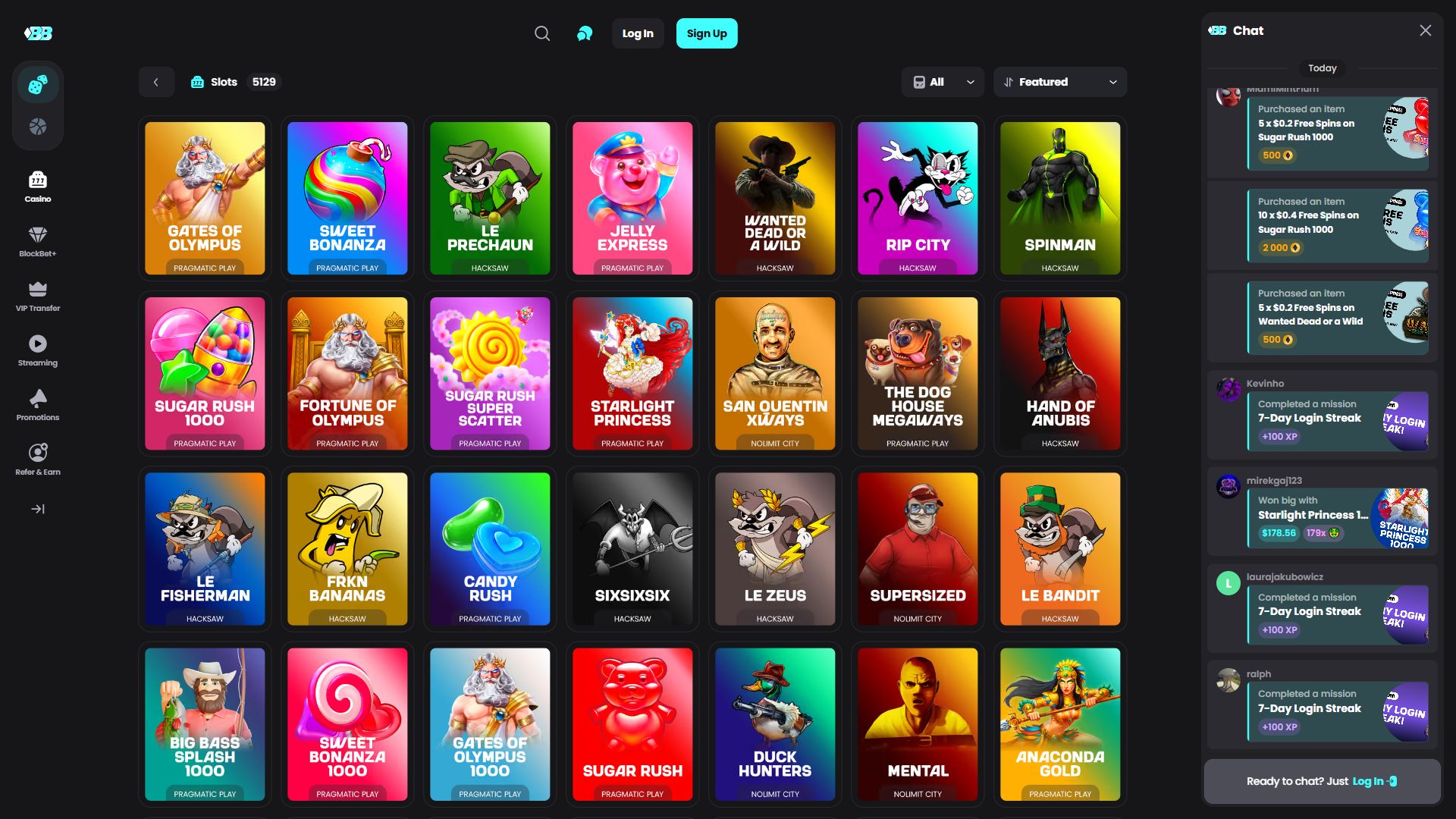 Blockbet — Lobby (Desktop)