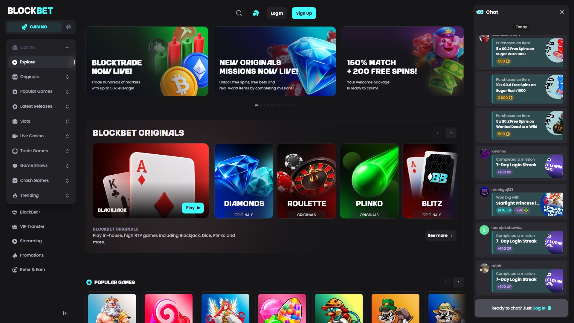 Blockbet — Homepage (Desktop)
