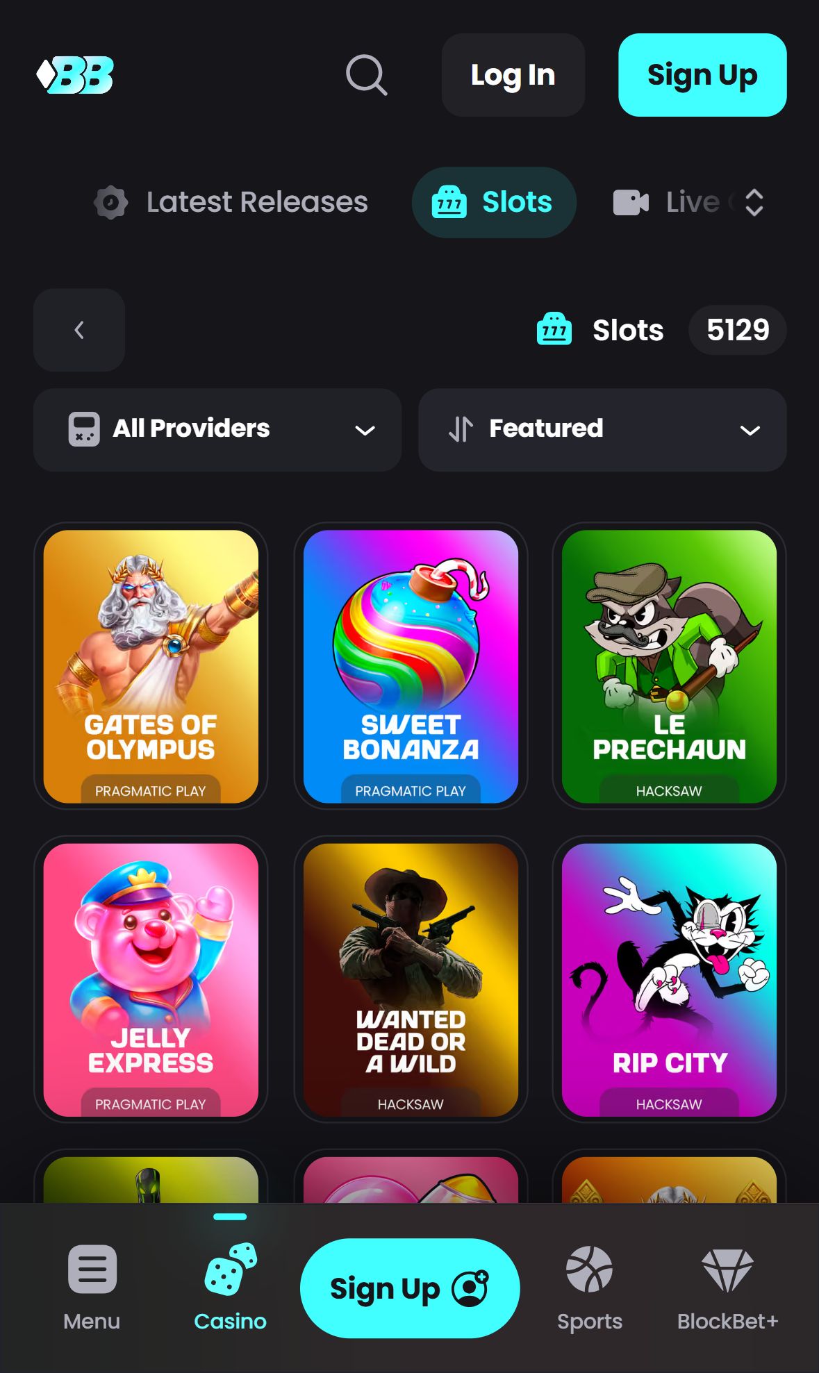 Blockbet — Lobby (Mobile)