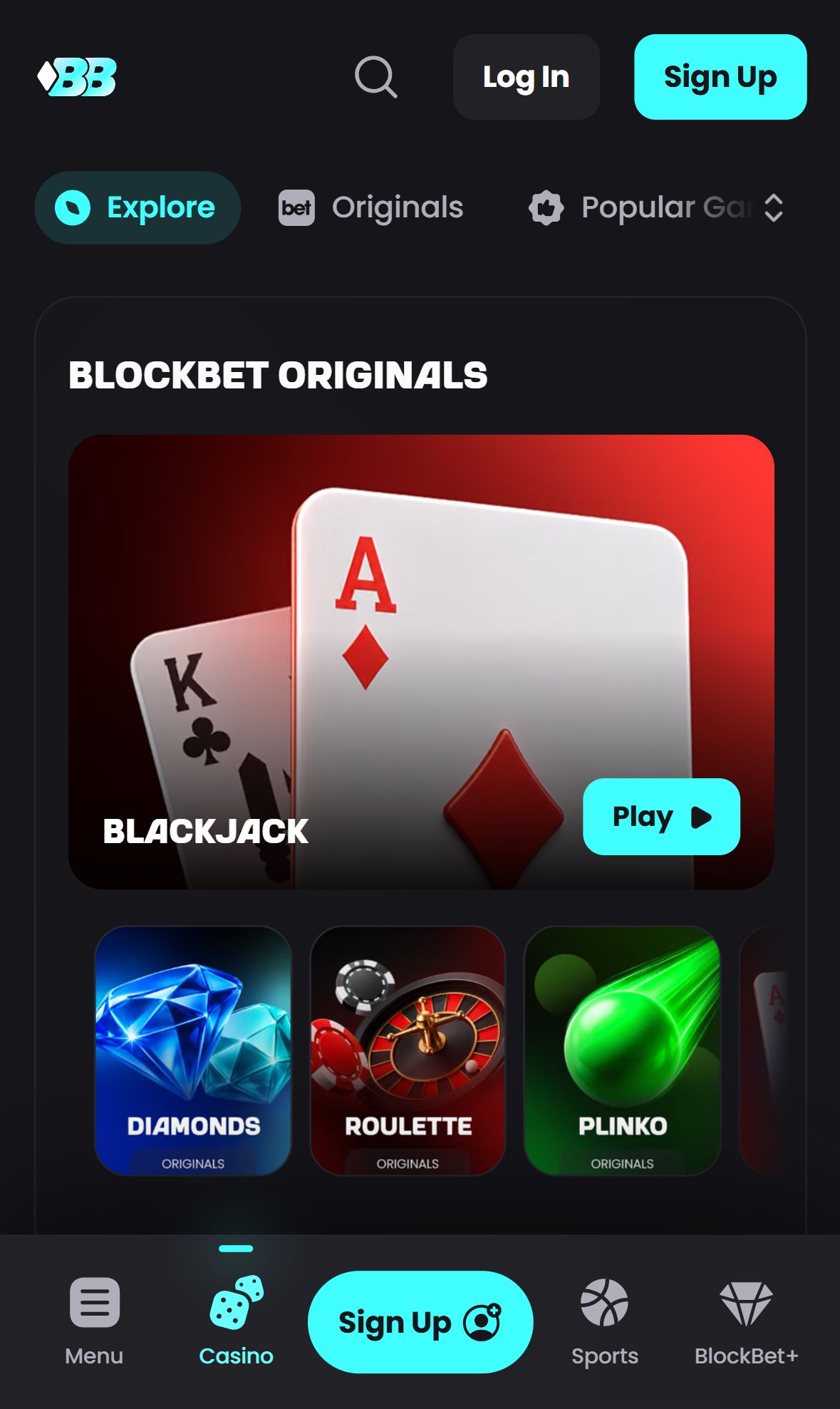 Blockbet — Homepage (Mobile)