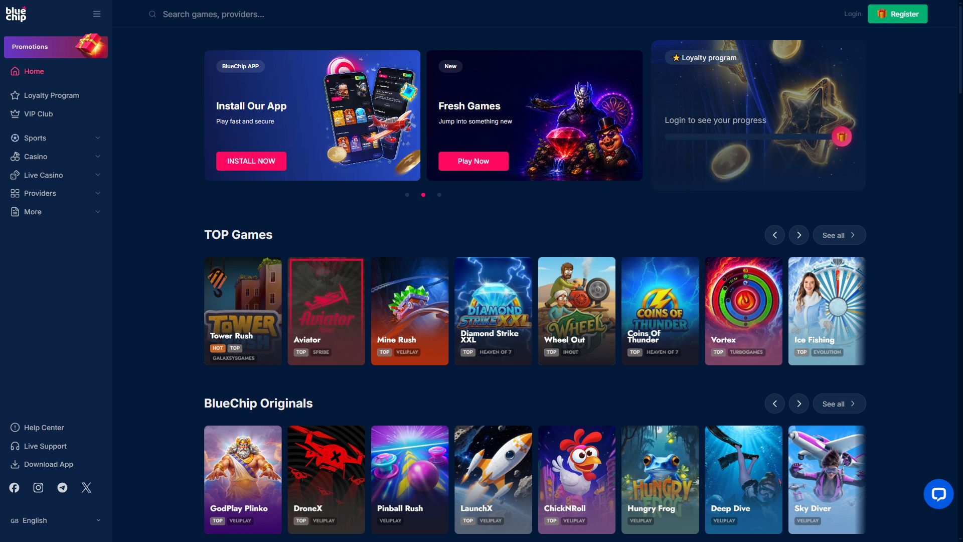 BlueChip — Homepage (Desktop)