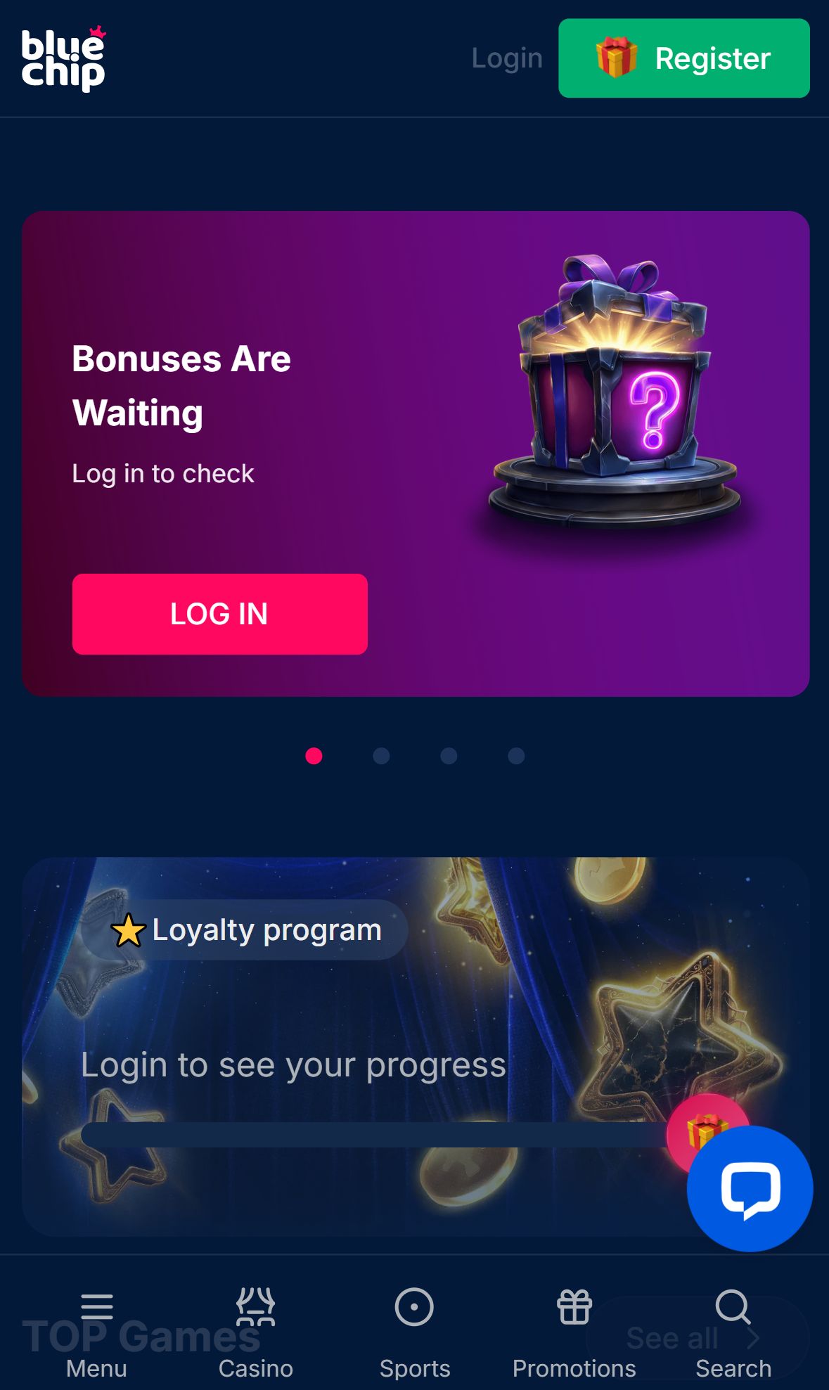 BlueChip — Homepage (Mobile)