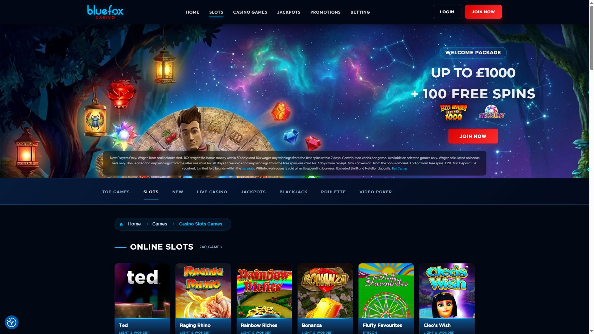 Bluefoxcasino — Lobby (Desktop)