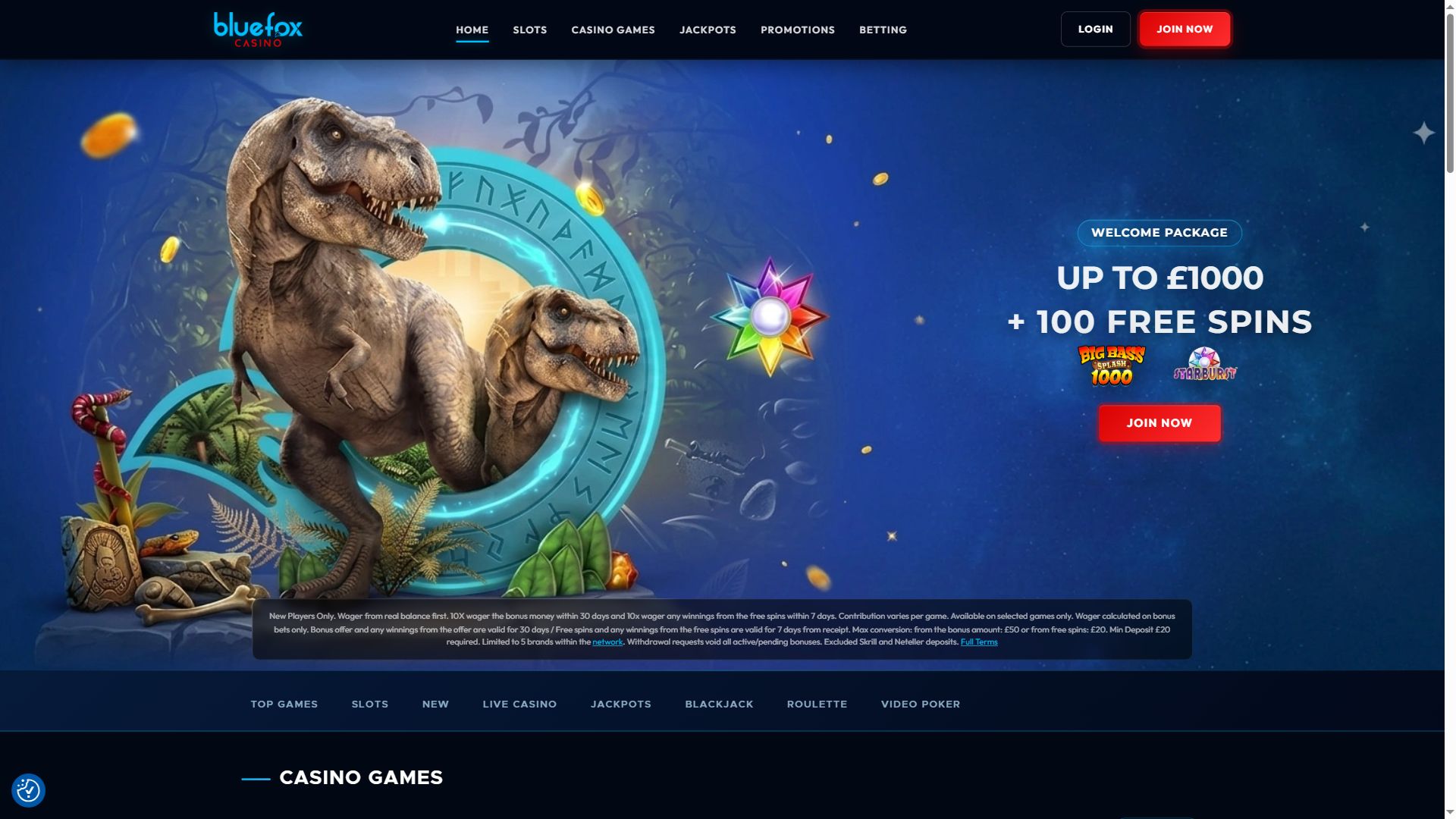 Bluefoxcasino — Homepage (Desktop)
