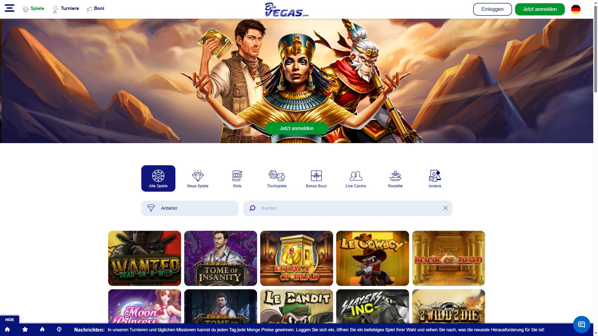 BluVegas — Lobby (Desktop)