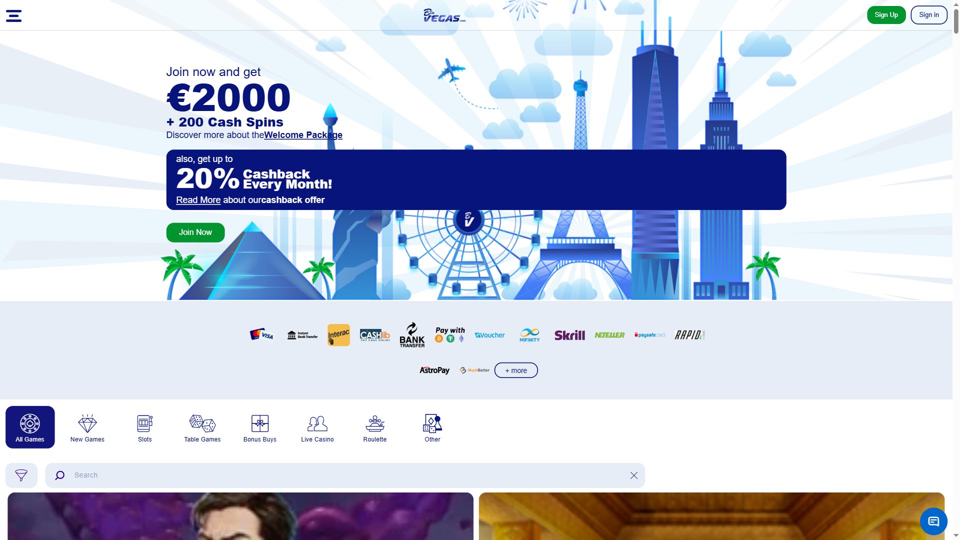 BluVegas — Lobby (Desktop)