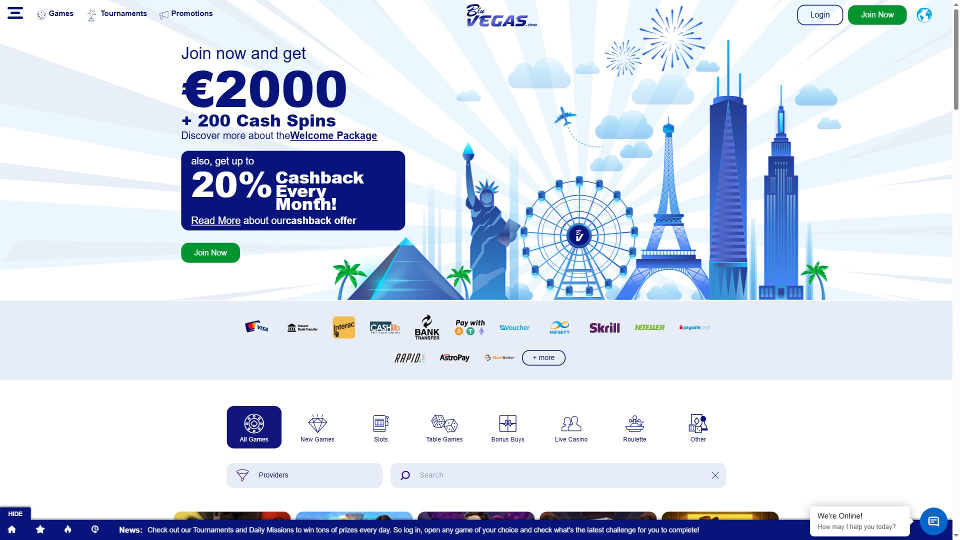 BluVegas — Homepage (Desktop)