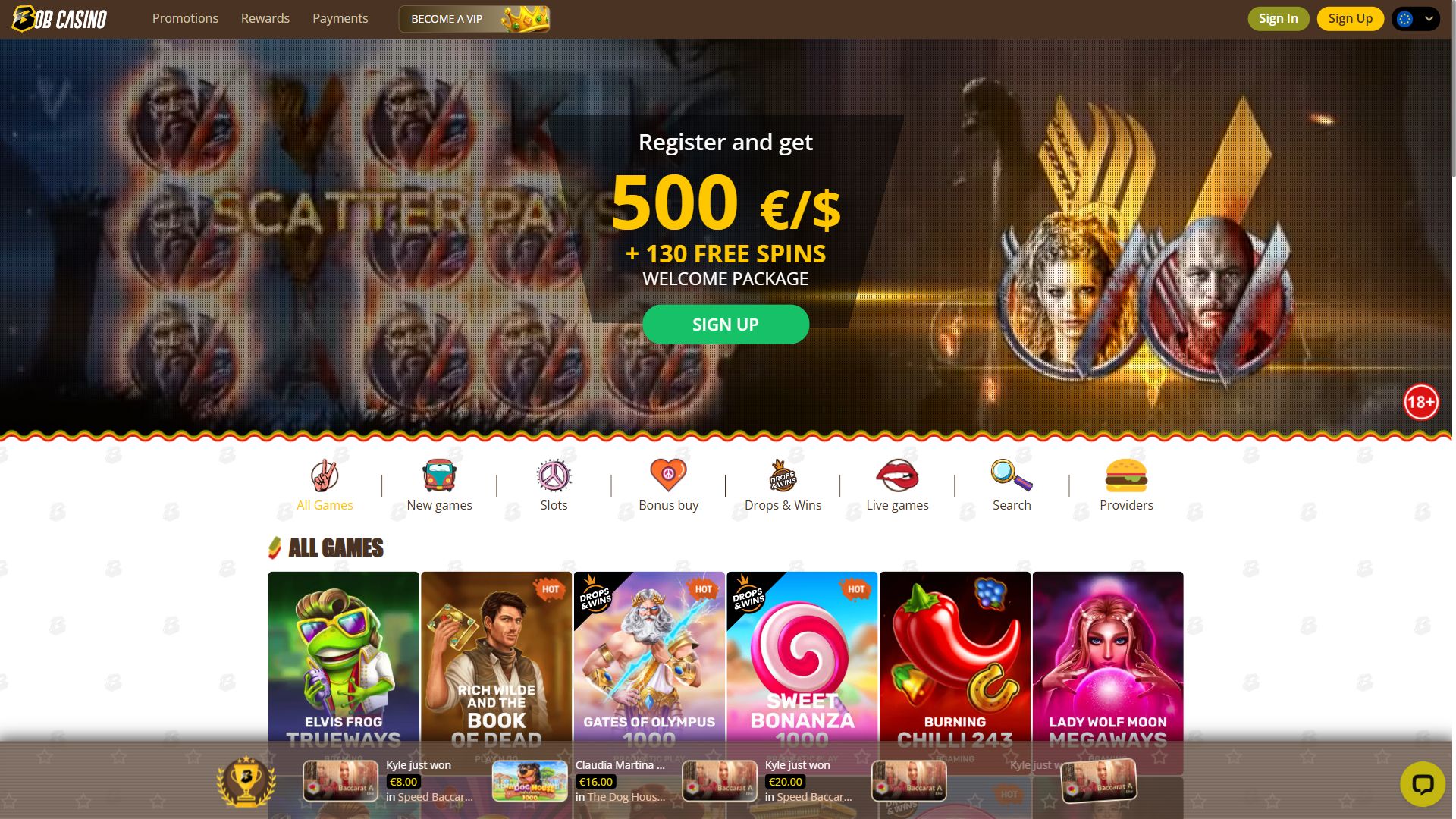 Bobcasino — Lobby (Desktop)