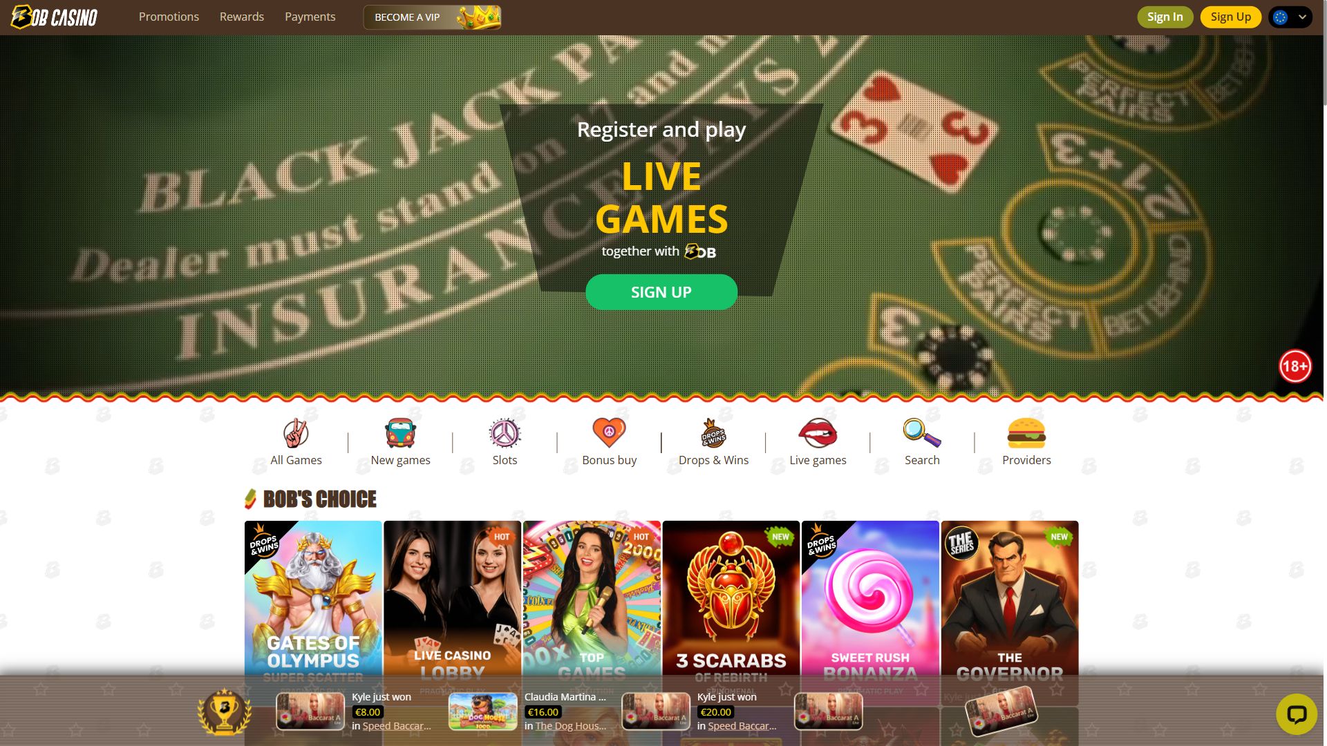Bobcasino — Homepage (Desktop)