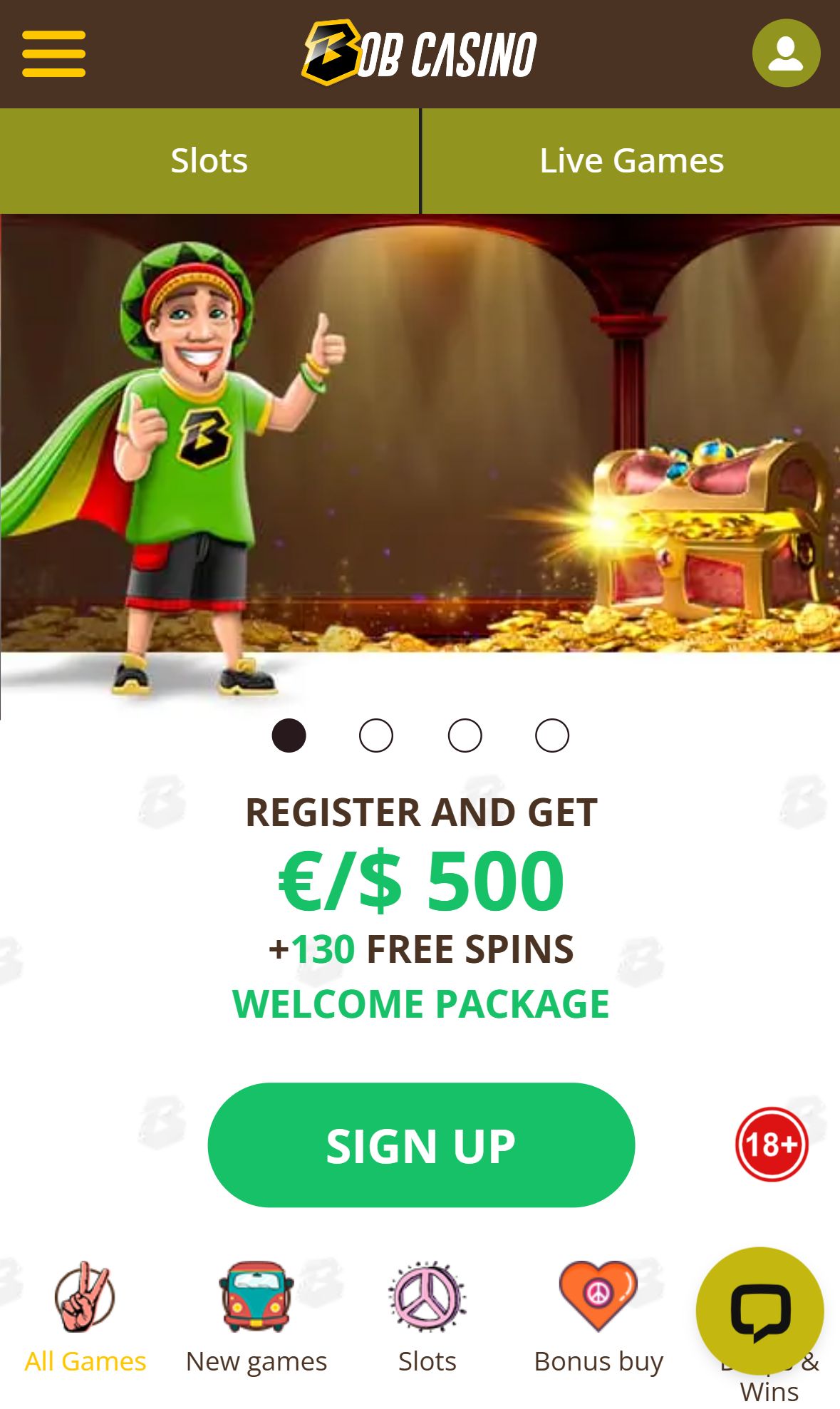 Bobcasino — Lobby (Mobile)