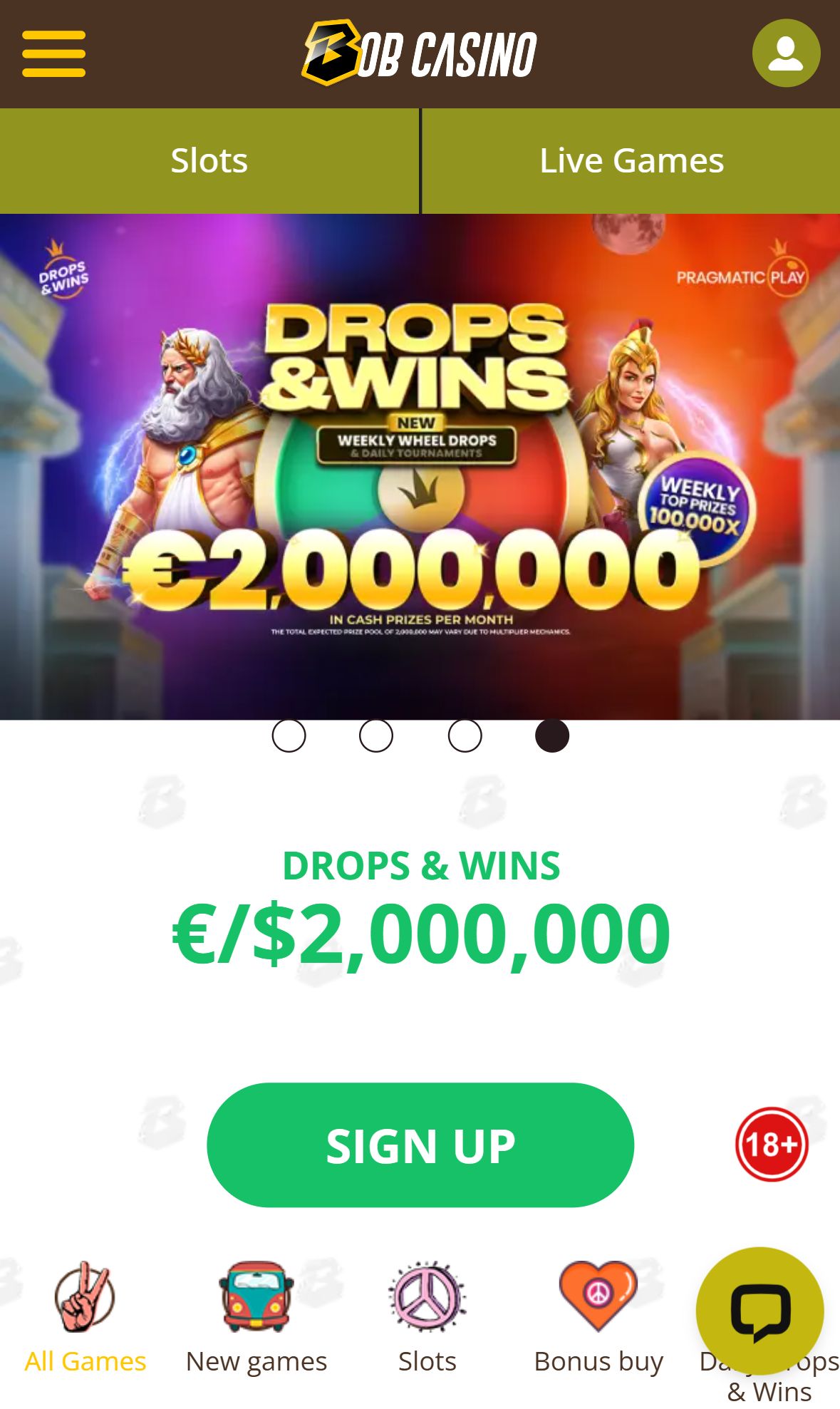 Bob Casino — Lobby (Mobile)