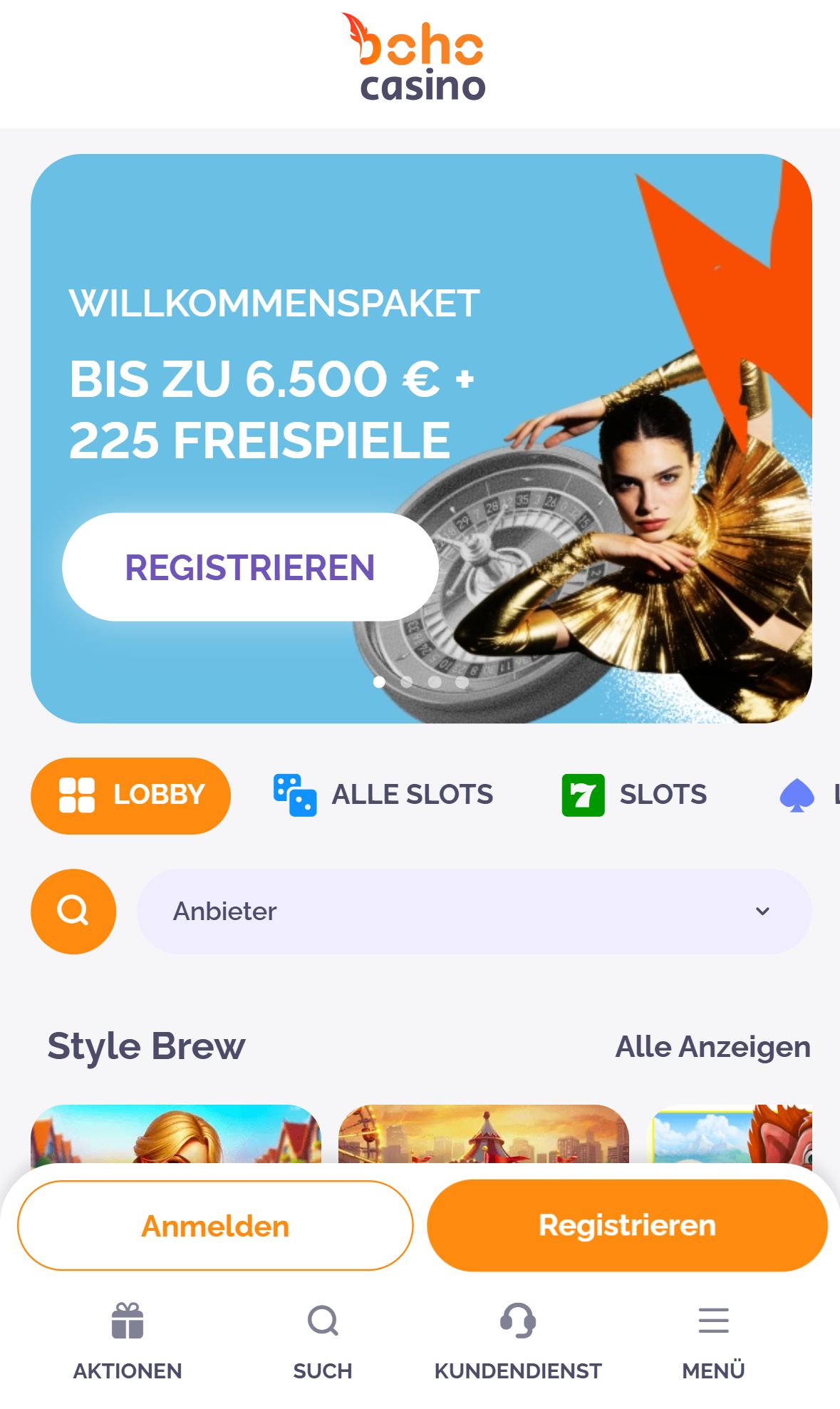 BOHO Casino — Startseite (Mobil)