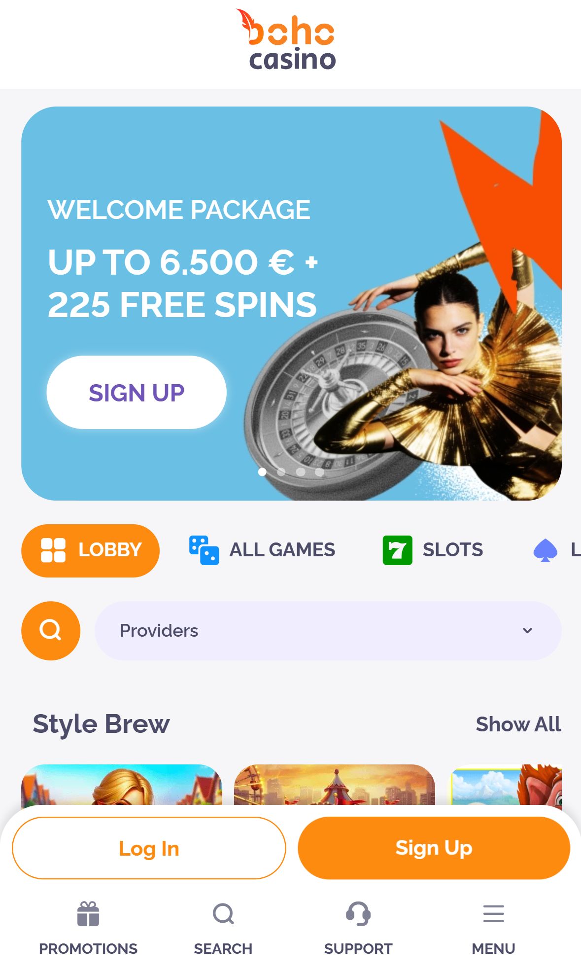 BOHO Casino — Homepage (Mobile)