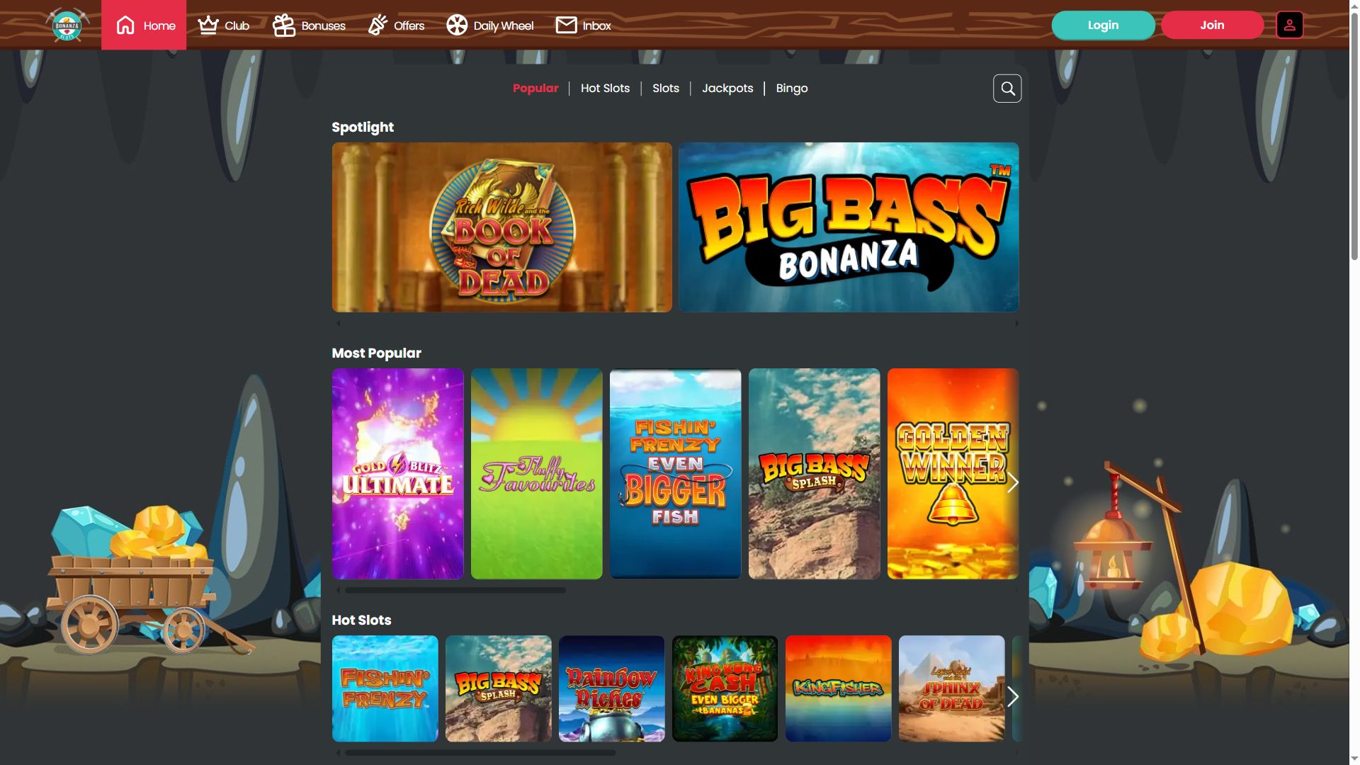 Bonanza Slots — Lobby (Desktop)
