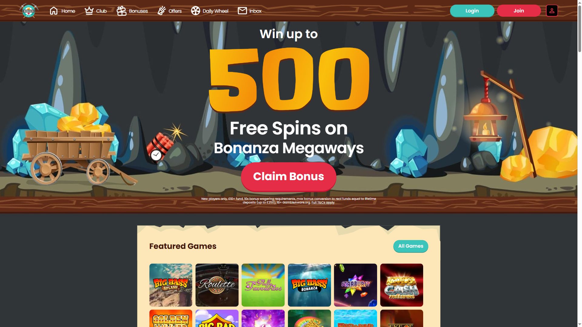 Bonanza Slots — Homepage (Desktop)