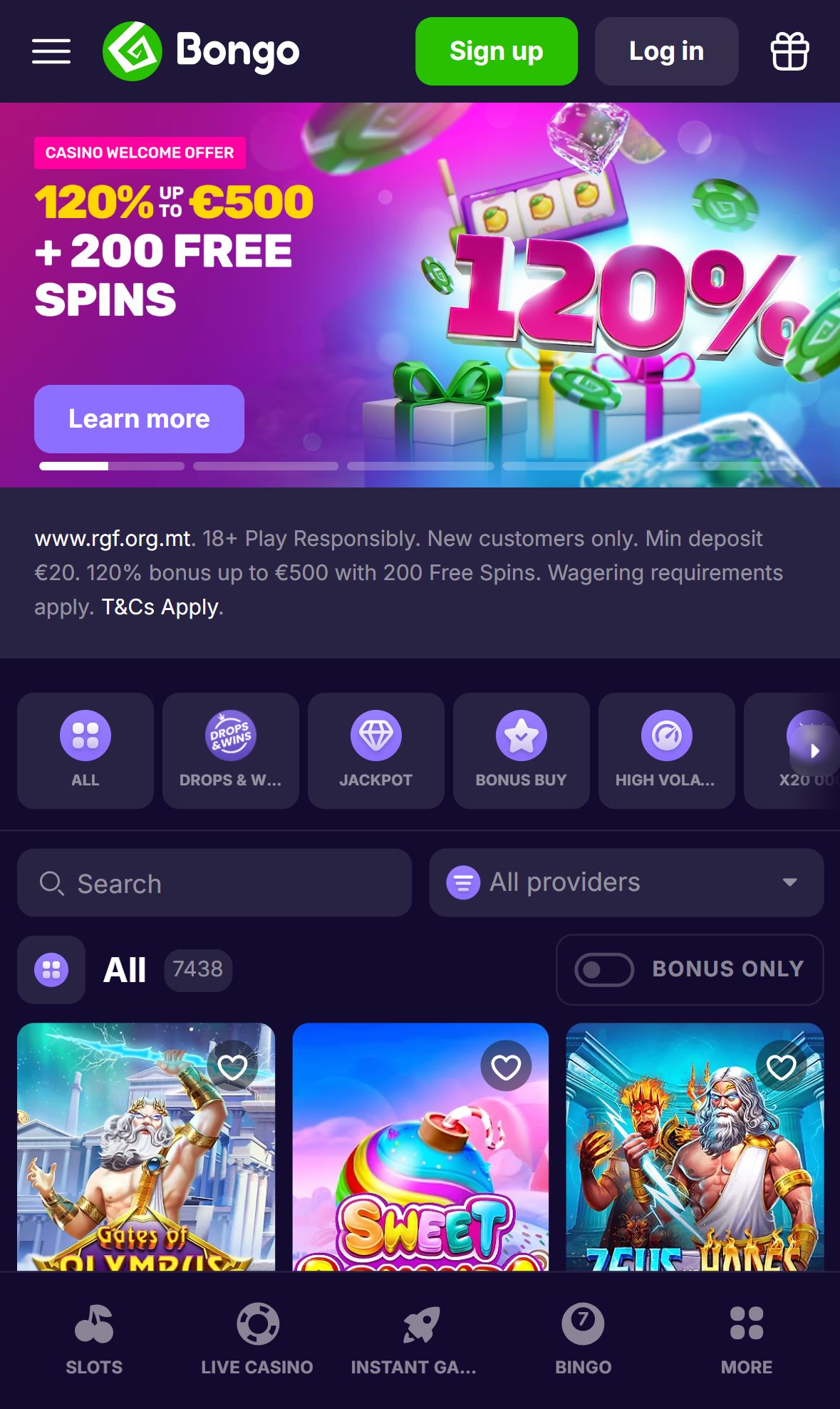 Bongo — Homepage (Mobile)