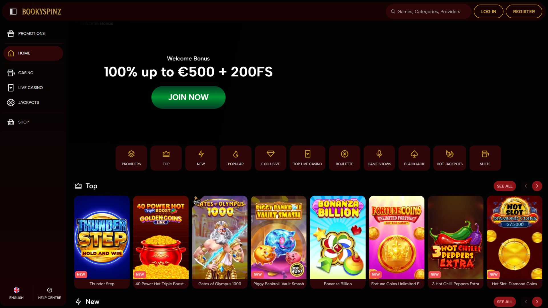 Bookyspinz — Homepage (Desktop)