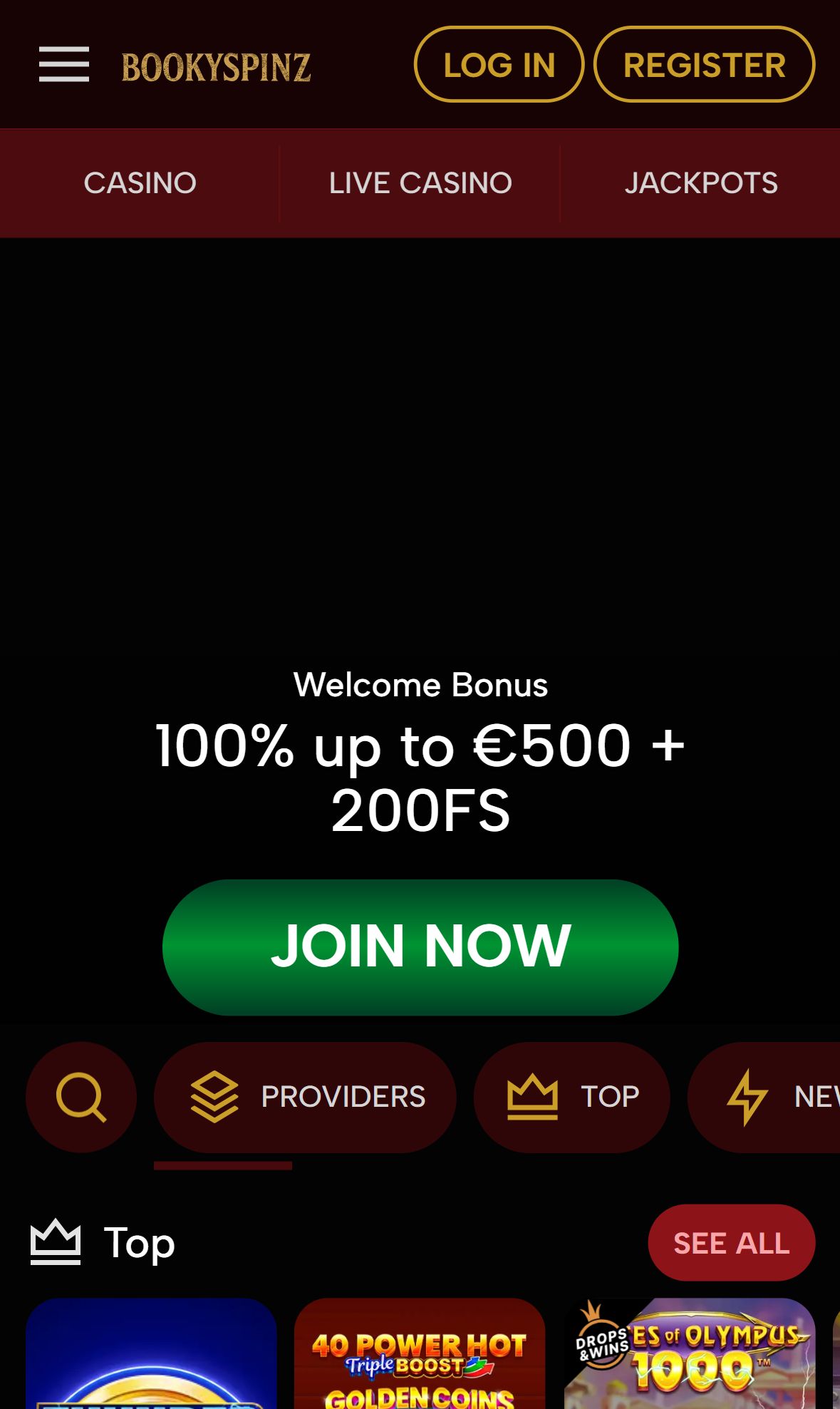 Bookyspinz — Homepage (Mobile)
